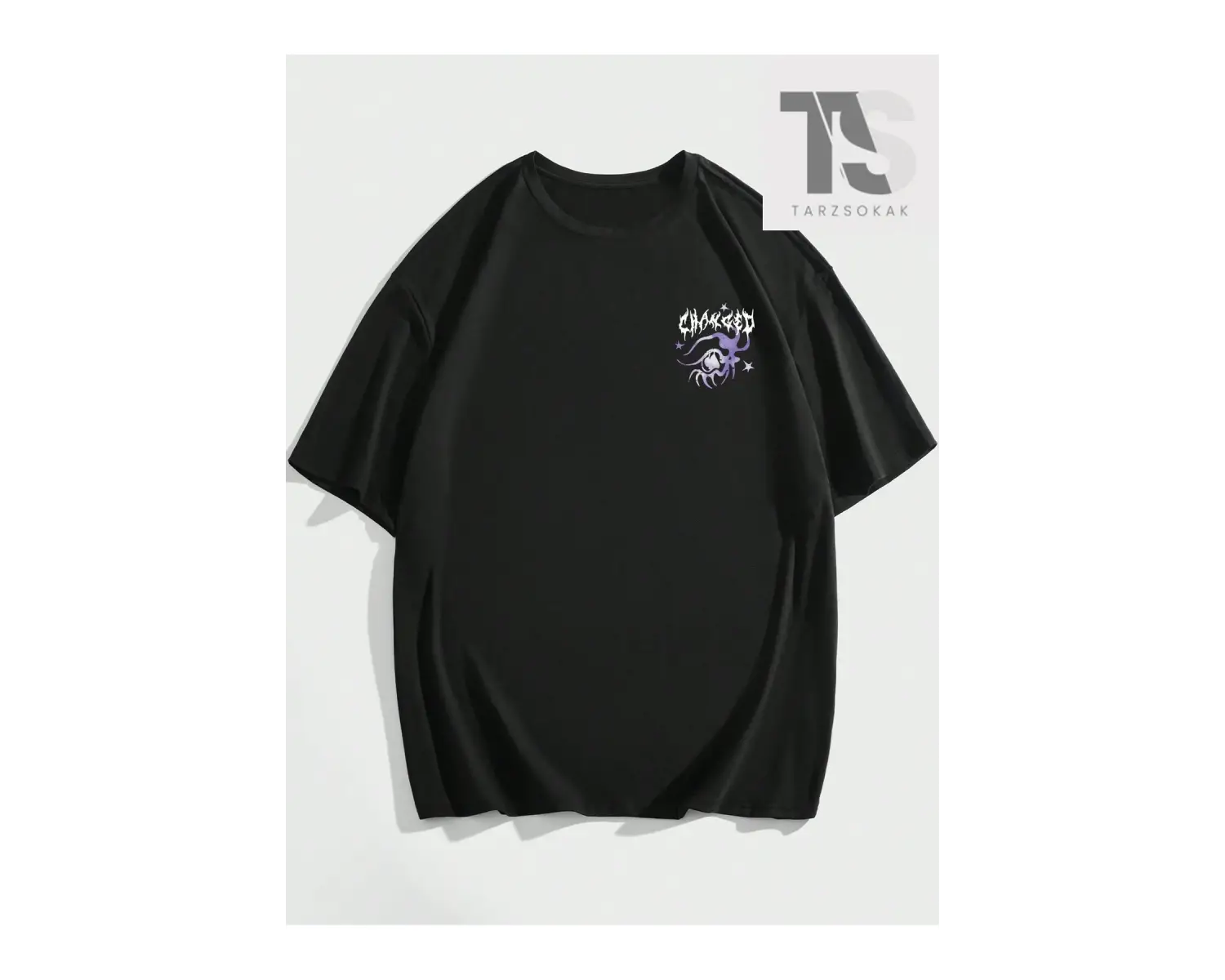 Goth Erkek Göz Kafatası ve Harf Grafikli Tişört