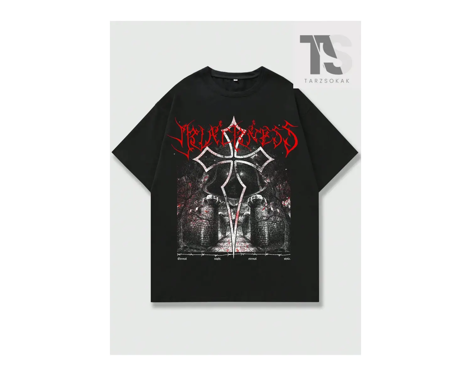 Goth Erkek Harfli ve Çapraz Grafikli Tişört