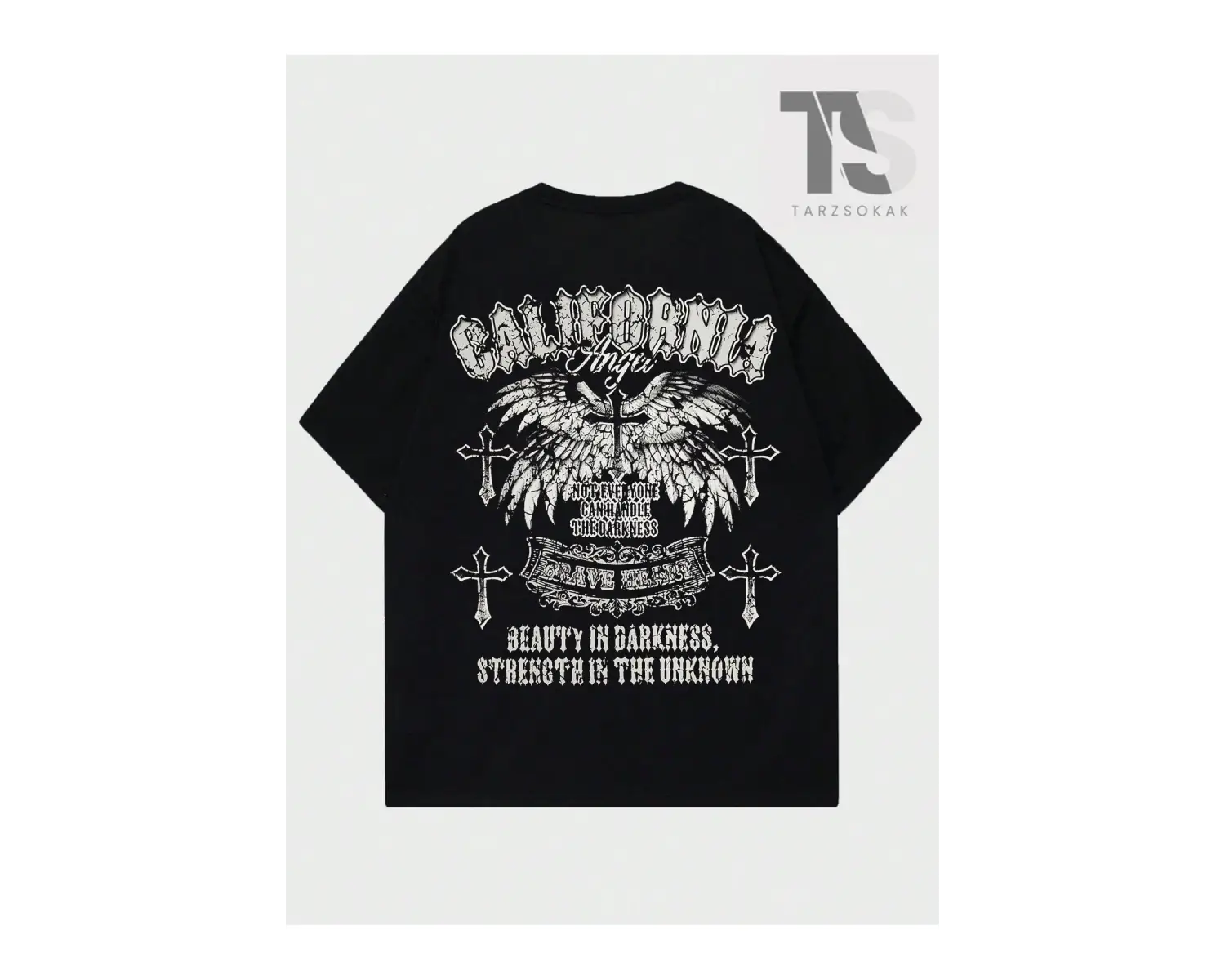 Goth Erkek Kanat ve Harf Baskılı T-shirt