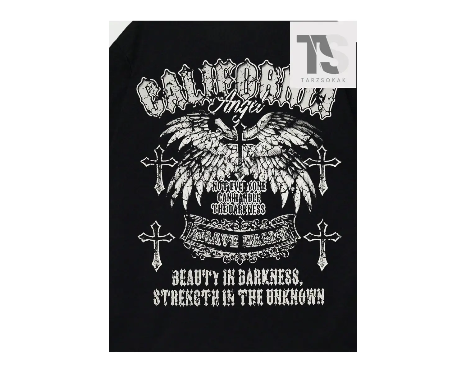 Goth Erkek Kanat ve Harf Baskılı T-shirt