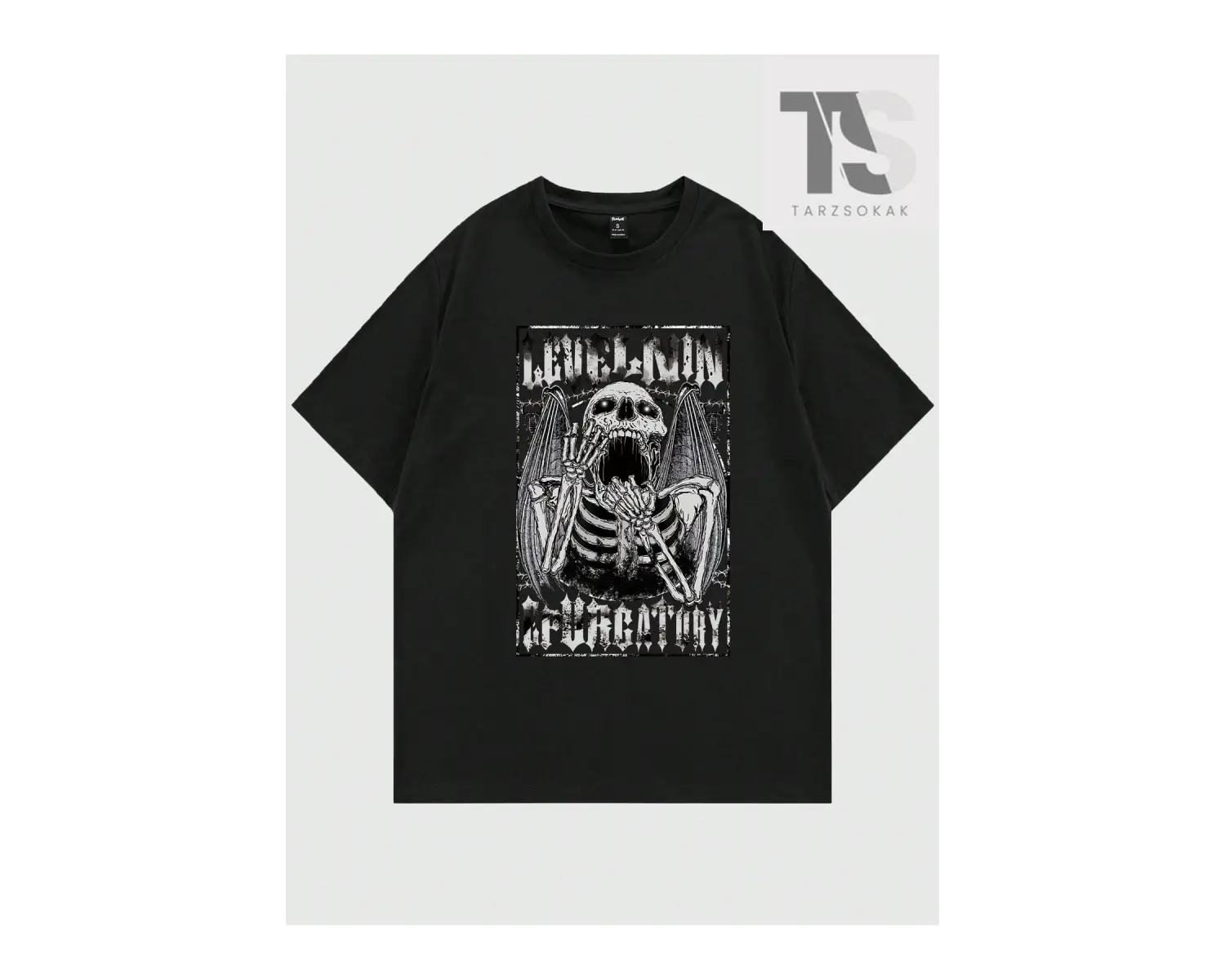 Goth Erkek Loose Fit Kafatası Baskılı Tişört