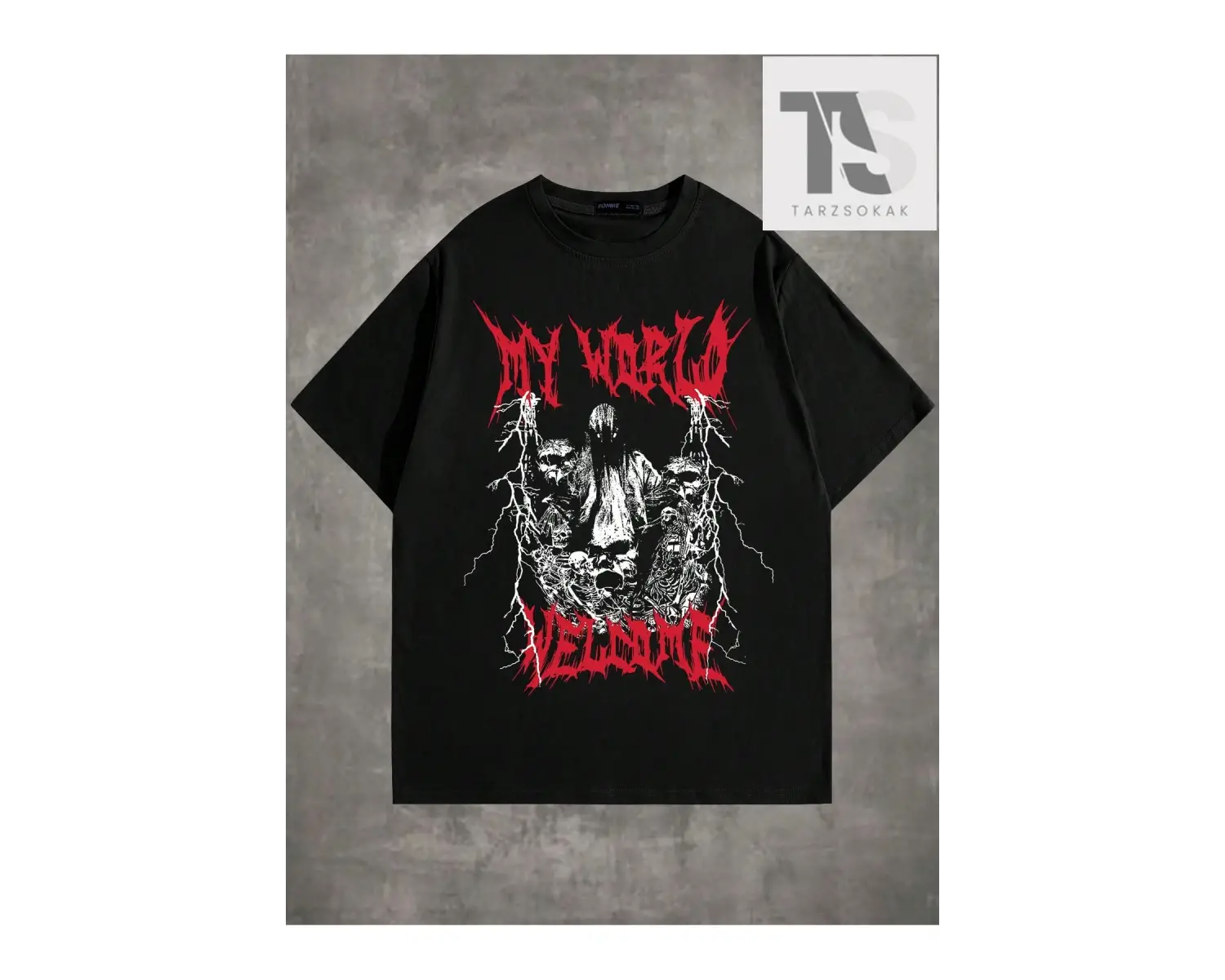 Goth Erkek Pamuk Mektup Kafatası Grafikli Tişört