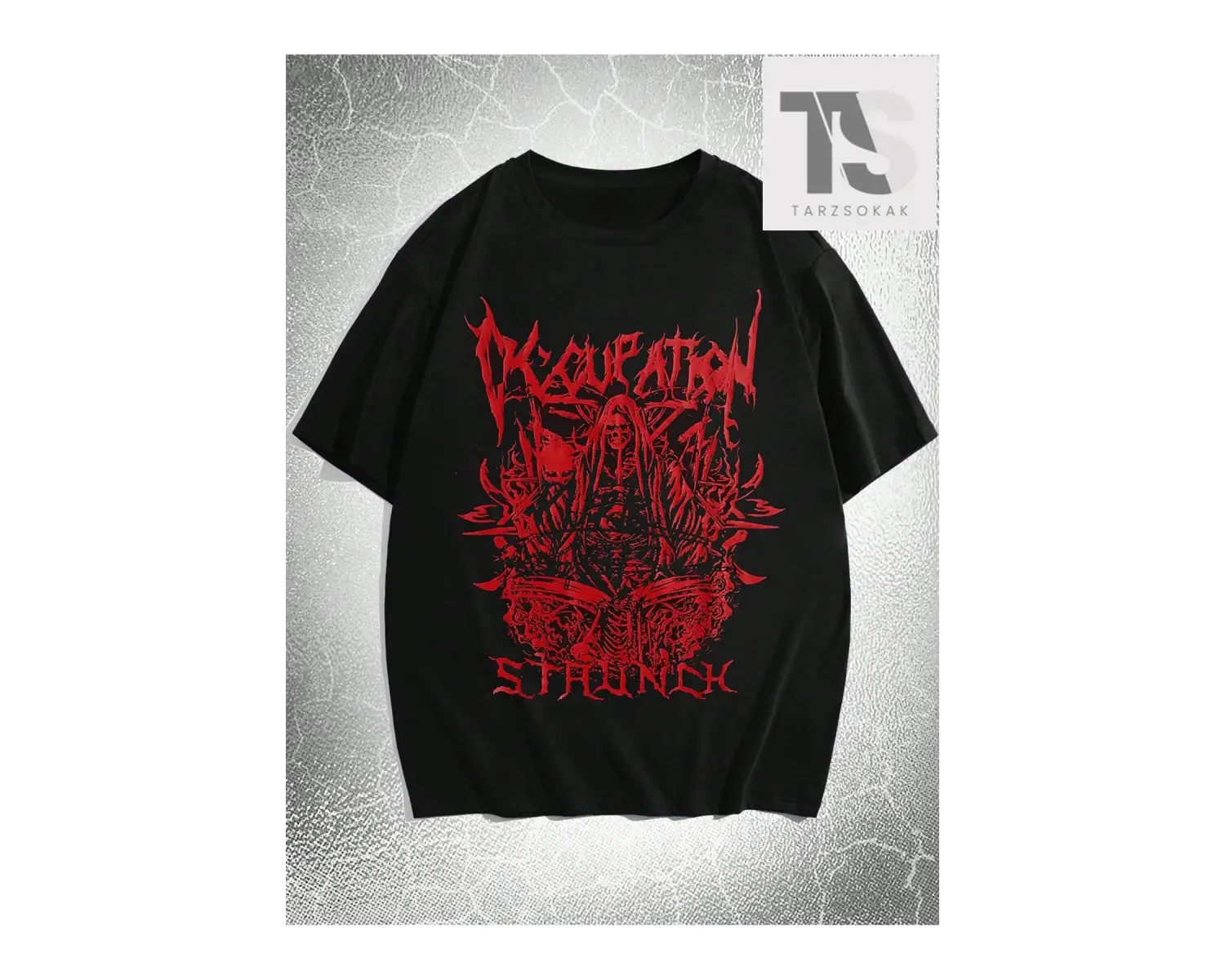 Goth Erkek Pamuk Mektup ve Kafatası Baskılı Tişört