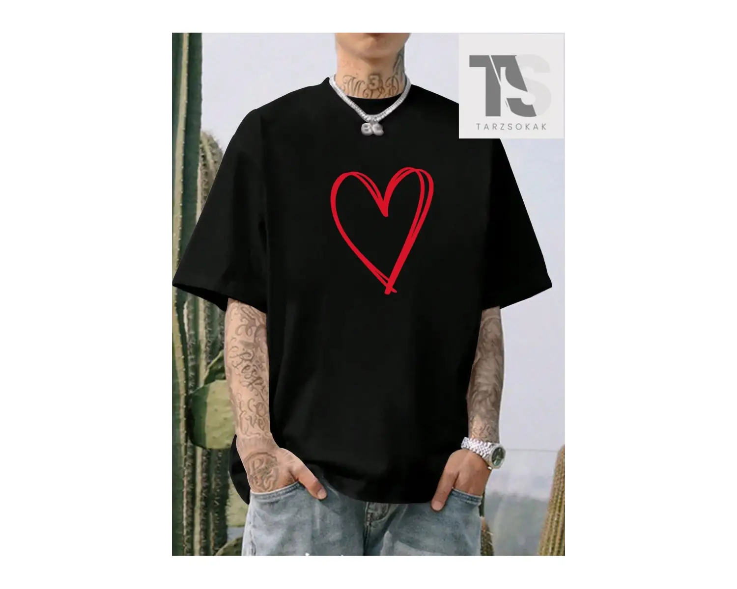 Goth Erkek Sloganlı ve İskelet Baskılı Tişört