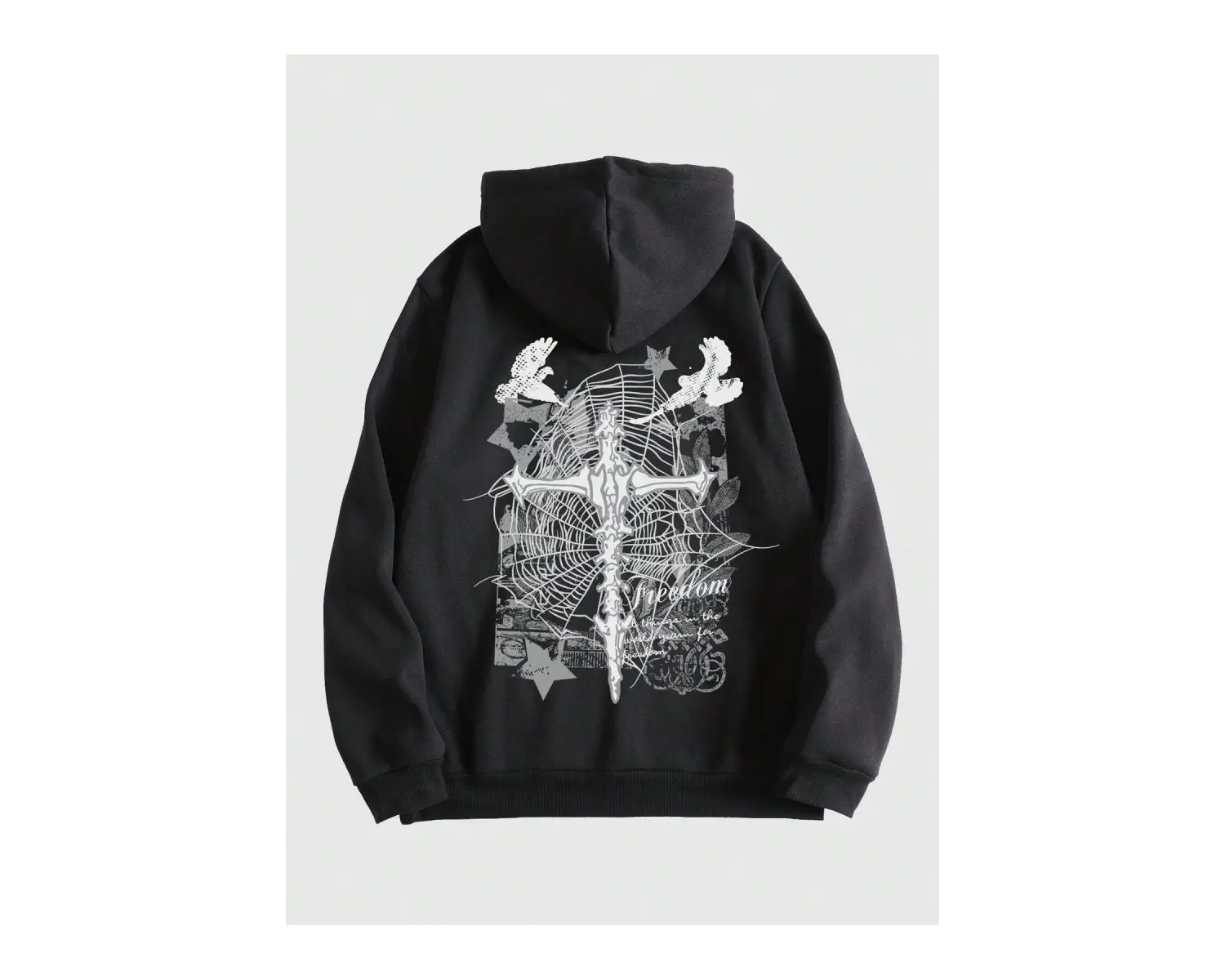Goth Guys Cross Print Drawstring Lined Hoodie Siyah