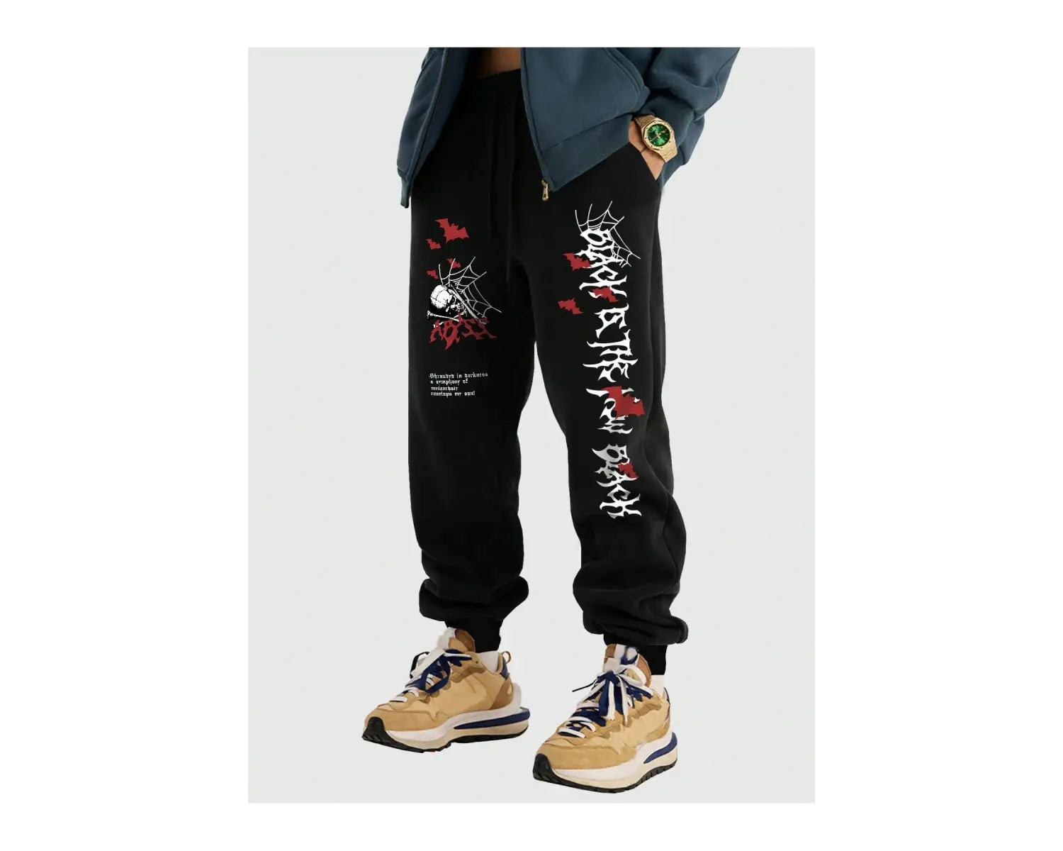 Goth Guys Skull & Slogan Graphic Drawstring Waist Eşofman Altı