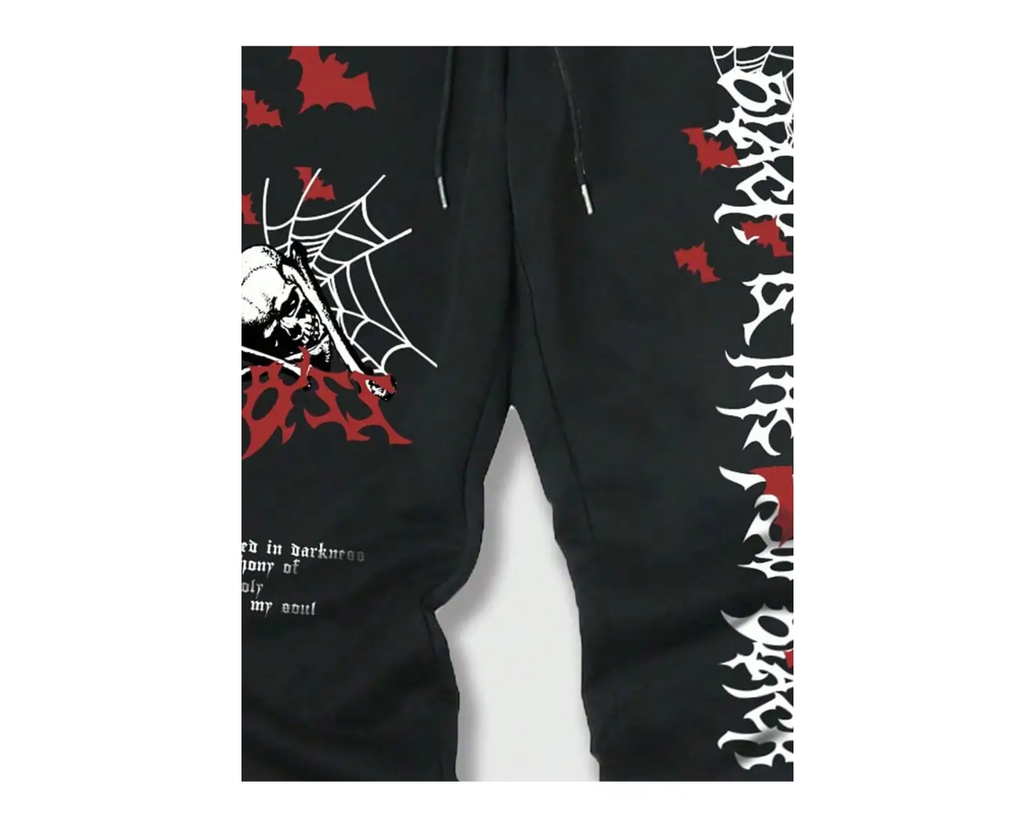 Goth Guys Skull & Slogan Graphic Drawstring Waist Eşofman Altı