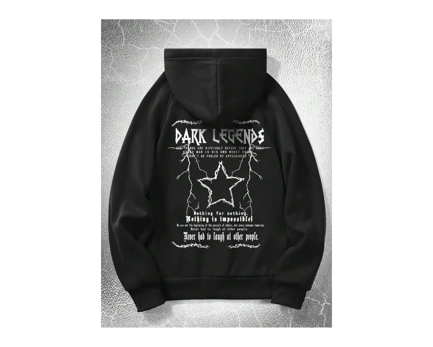 Goth Guys Star & Slogan Graphic Raglan Sleeve Drawstring Hoodie Siyah