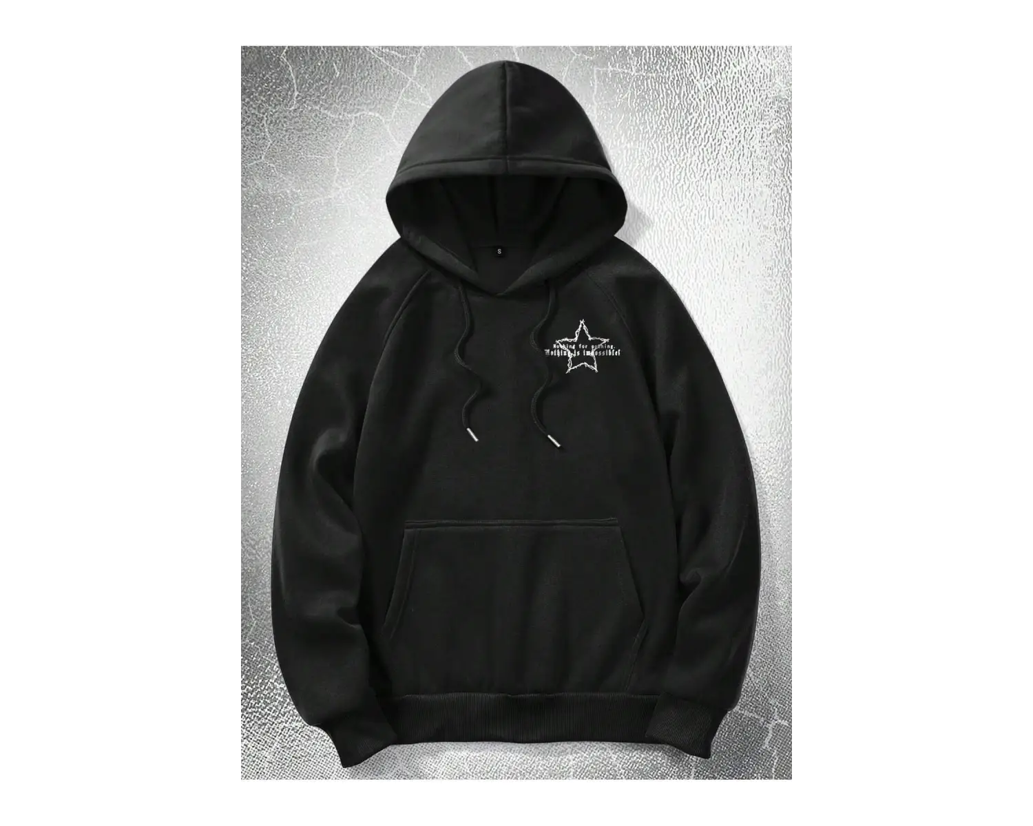 Goth Guys Star & Slogan Graphic Raglan Sleeve Drawstring Hoodie Siyah