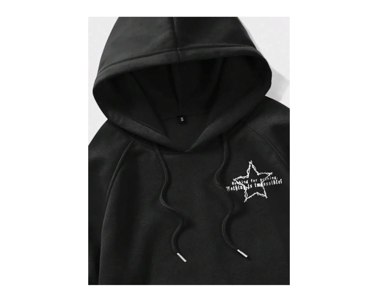 Goth Guys Star & Slogan Graphic Raglan Sleeve Drawstring Hoodie Siyah