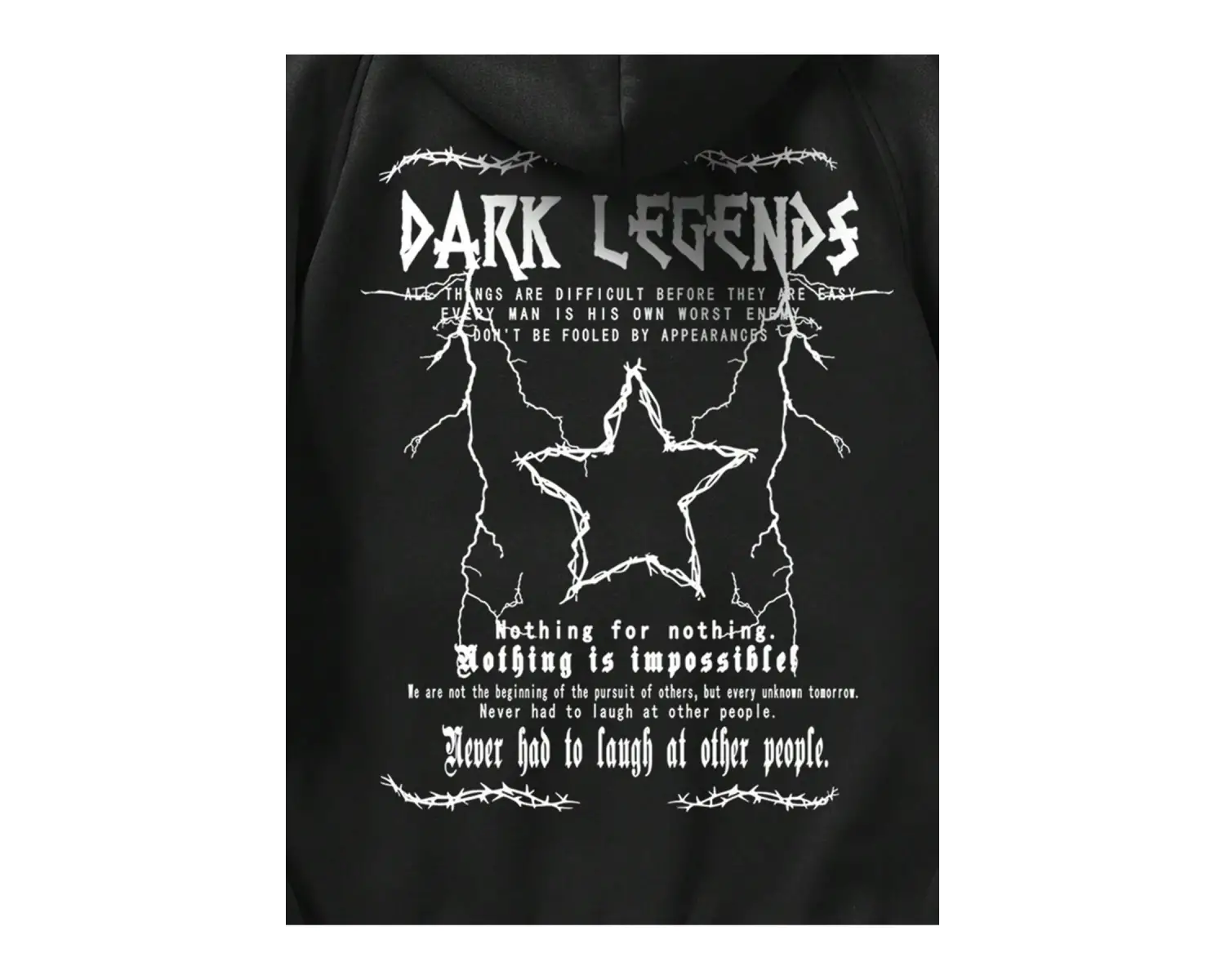 Goth Guys Star & Slogan Graphic Raglan Sleeve Drawstring Hoodie Siyah