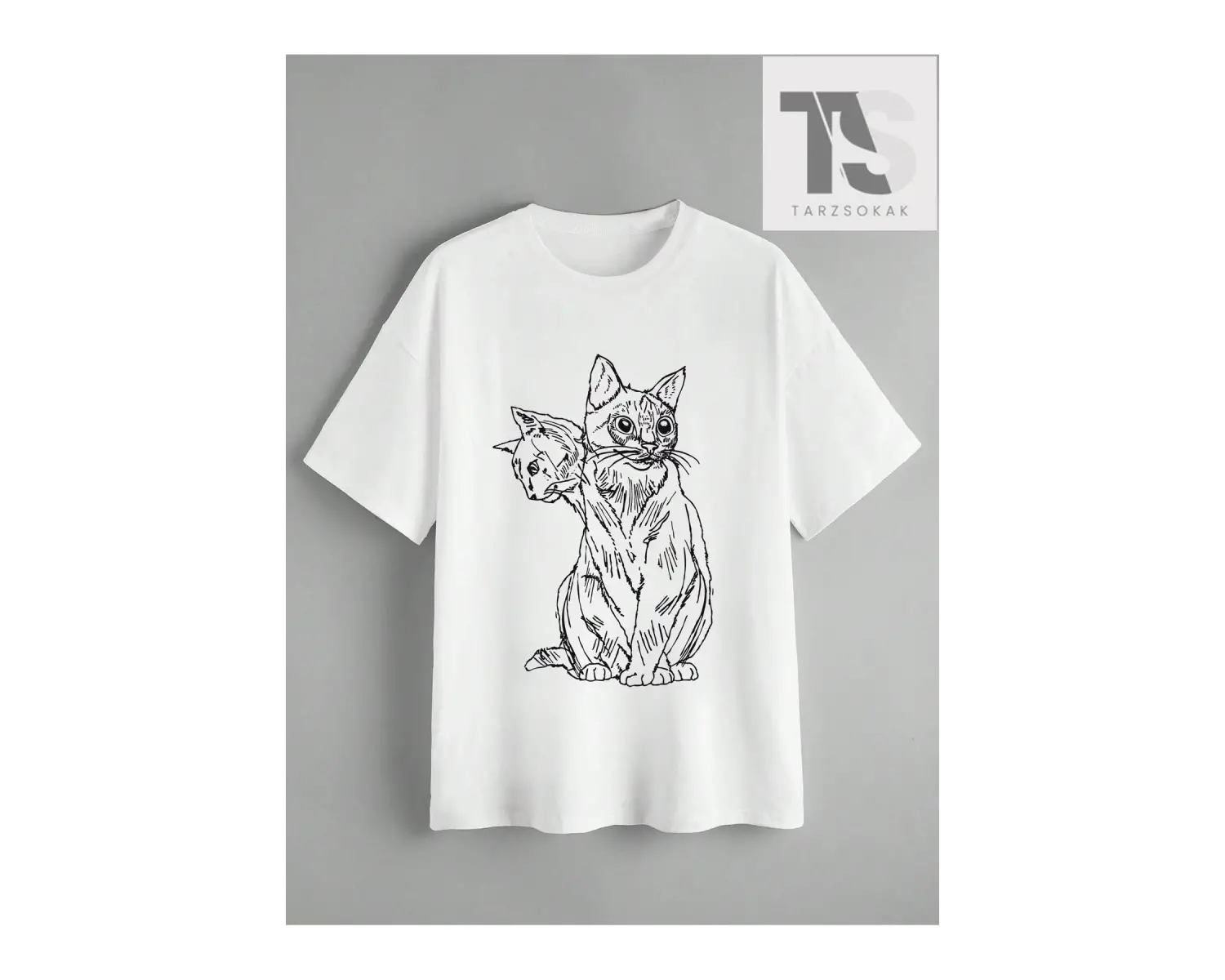 Goth Kadın Casual Kedi Baskılı T-Shirt