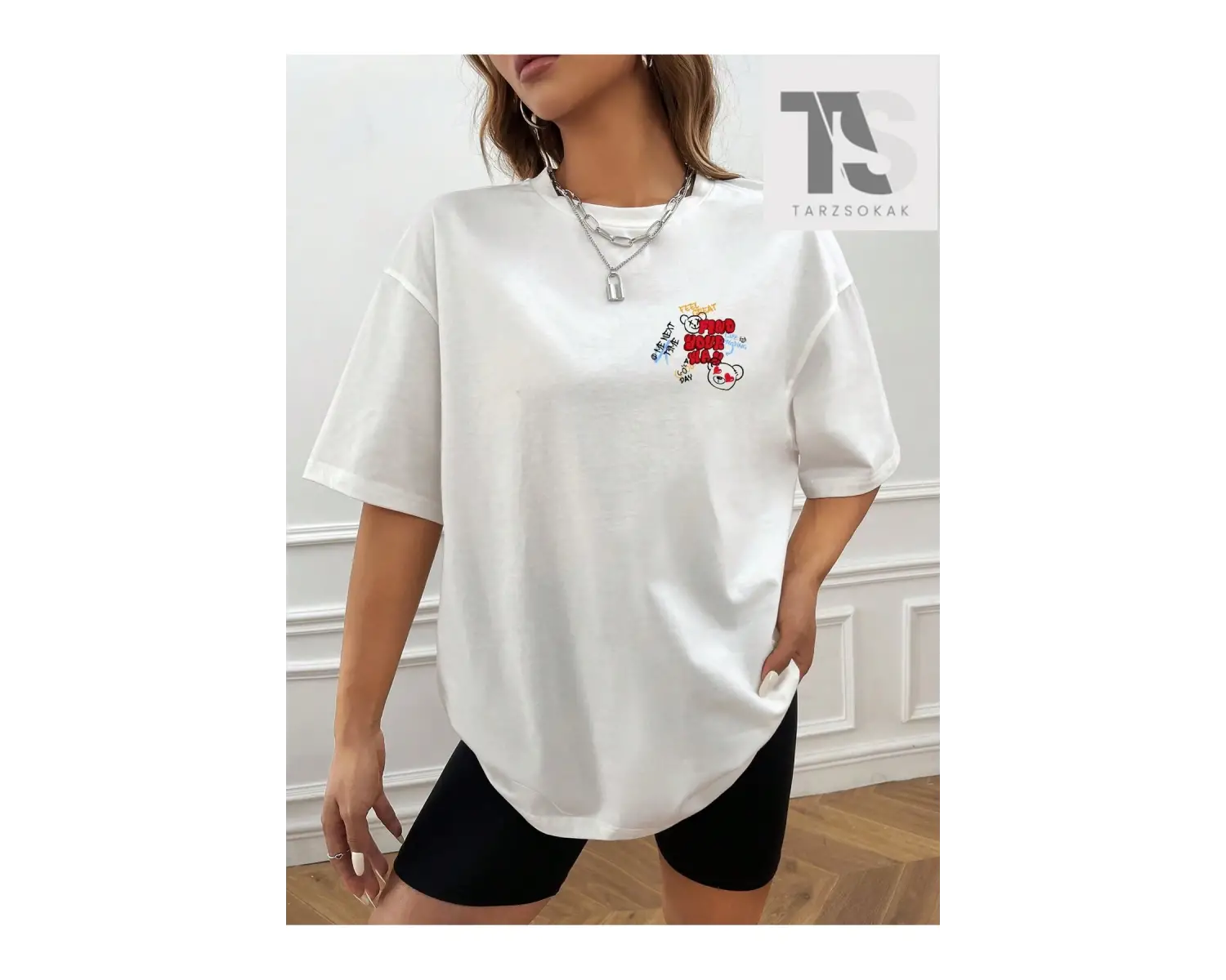 Goth Karikatür Grafik Düşük Omuz Tişört