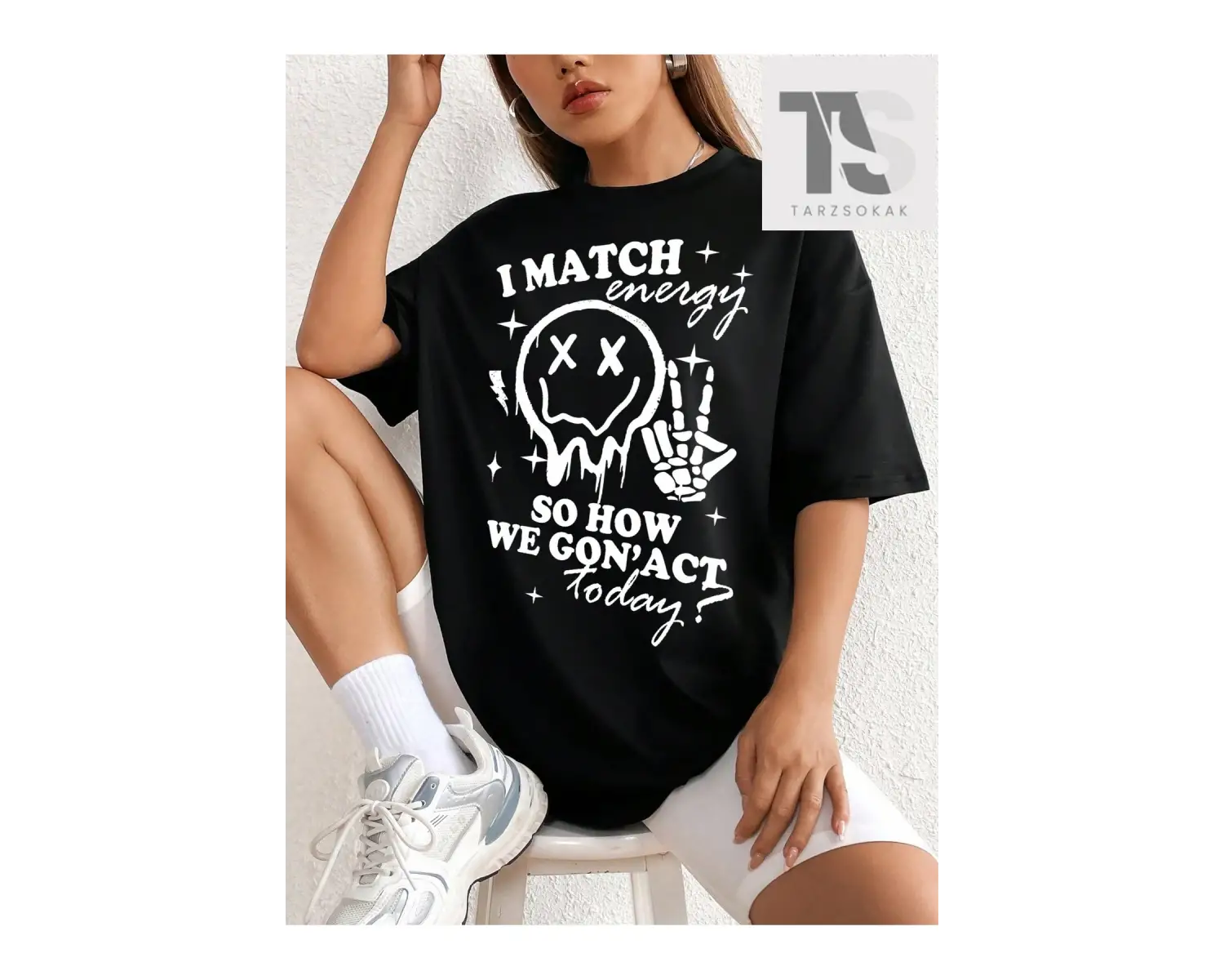 Goth Kedi Baskılı Büyük Boy Tişört