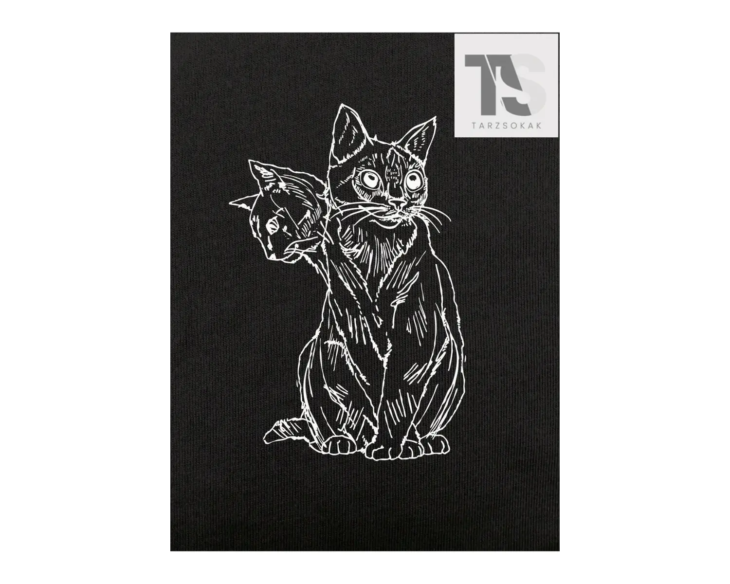 Goth Kedi Grafikli Düşük Omuzlu Tişört