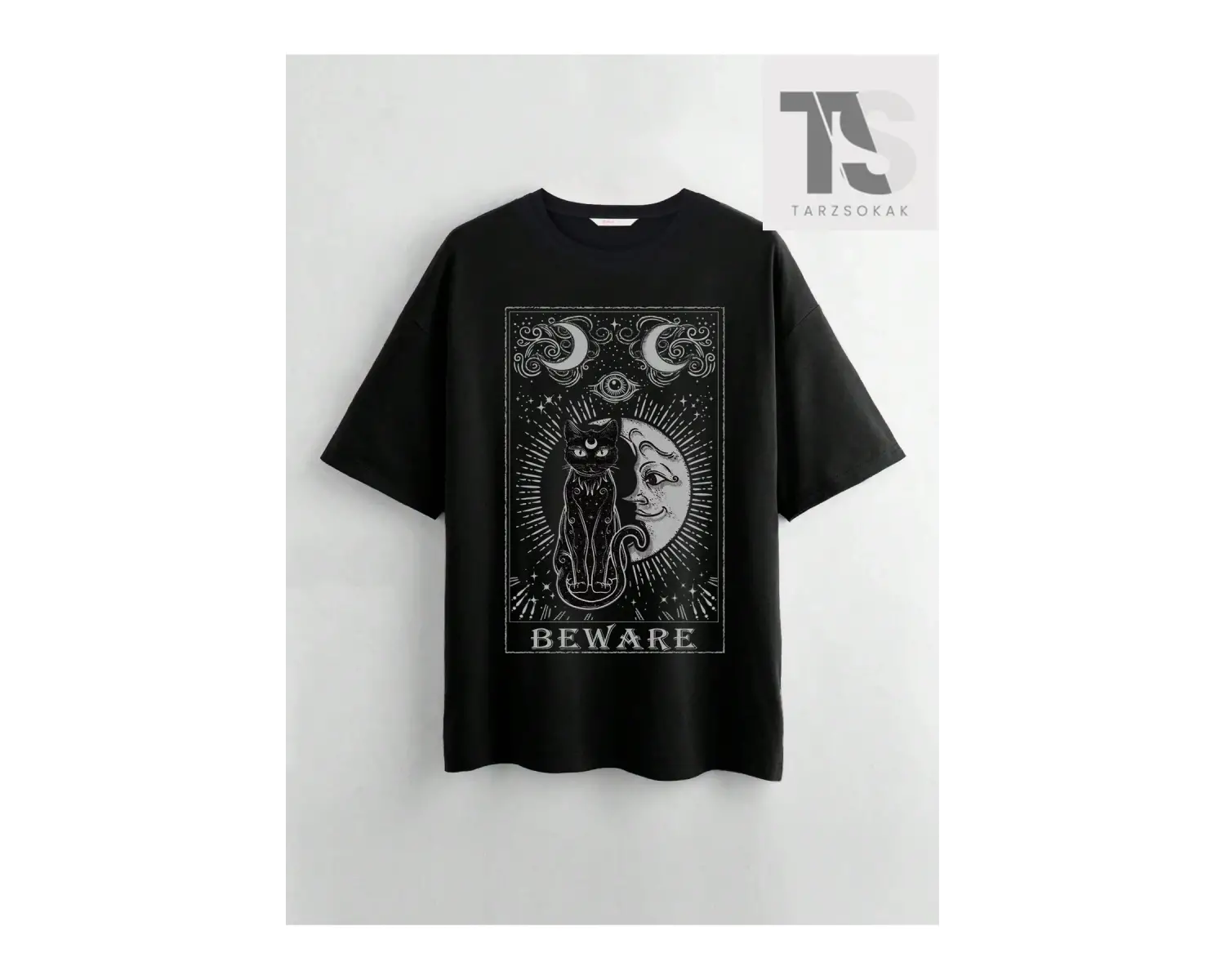 Goth Kedi ve Ay Baskılı Tişört