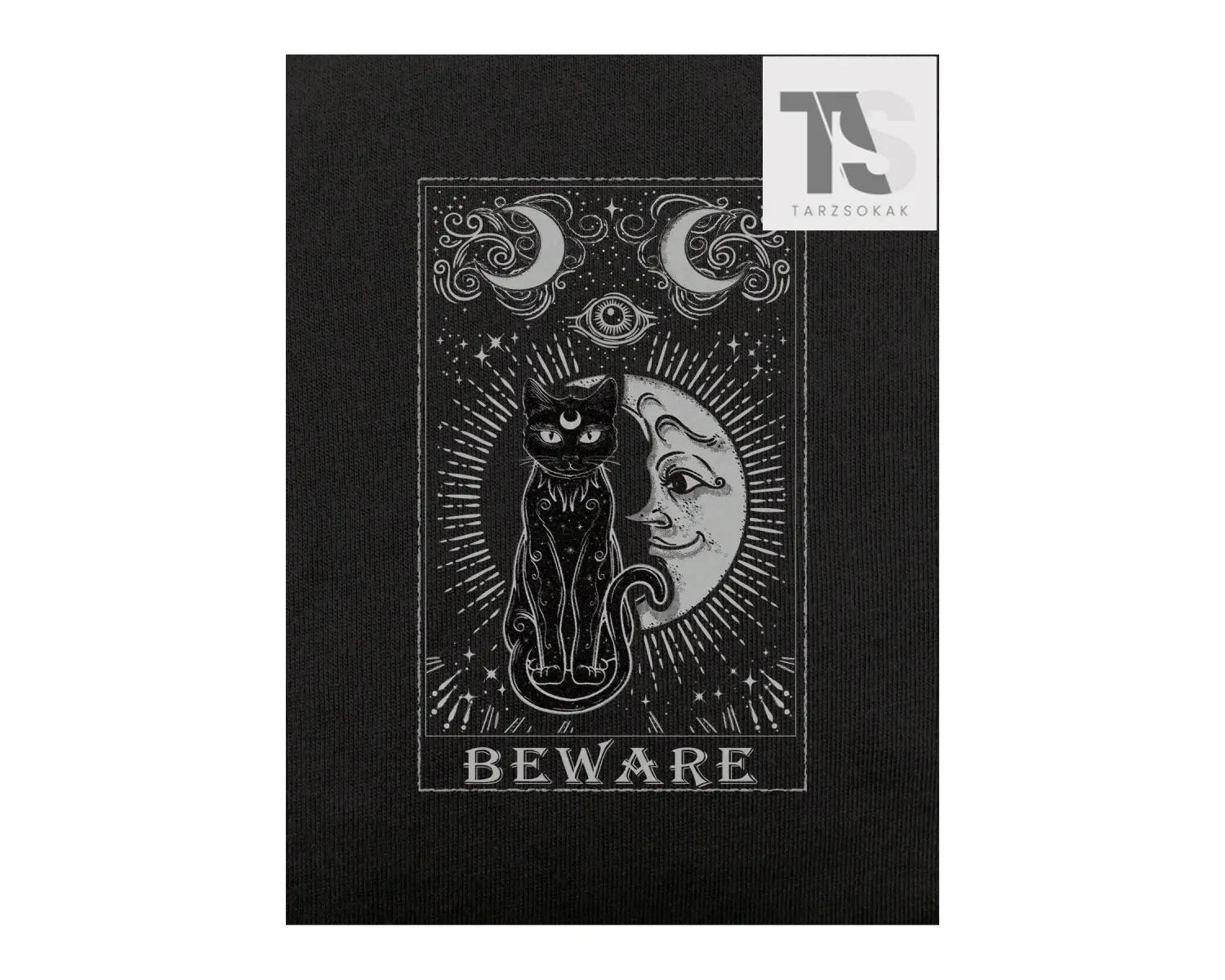 Goth Kedi ve Ay Baskılı Tişört