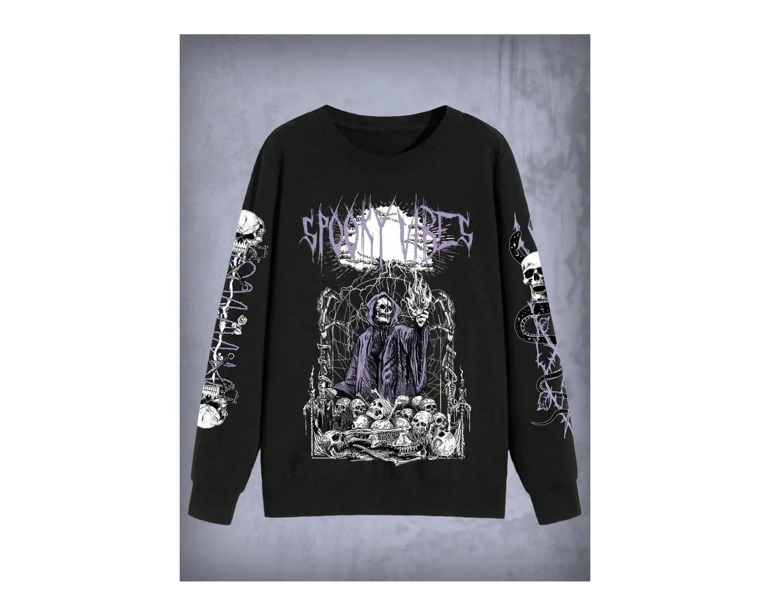 Goth Letter & Skull Print Sweatshirt Siyah