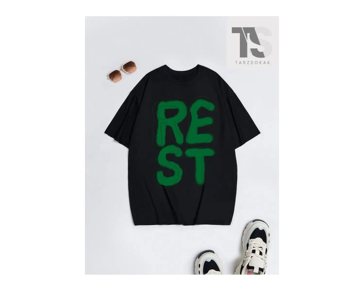 Goth Sloganı Kafatası Grafikli Damla Omuzlu Tişört