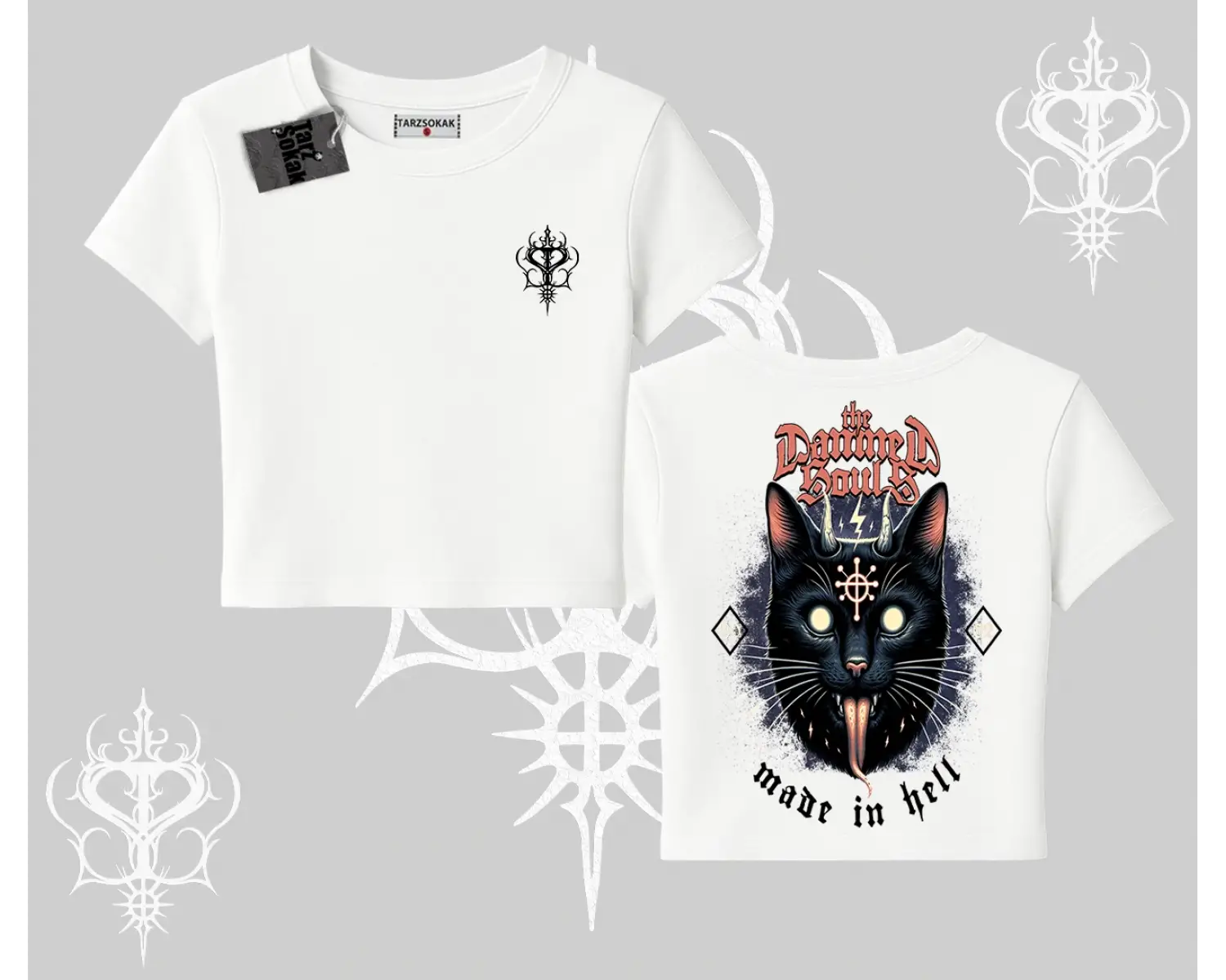 Gothic Cat Made in Hell Baskılı Sweatshirt Babby Tee Tshirt