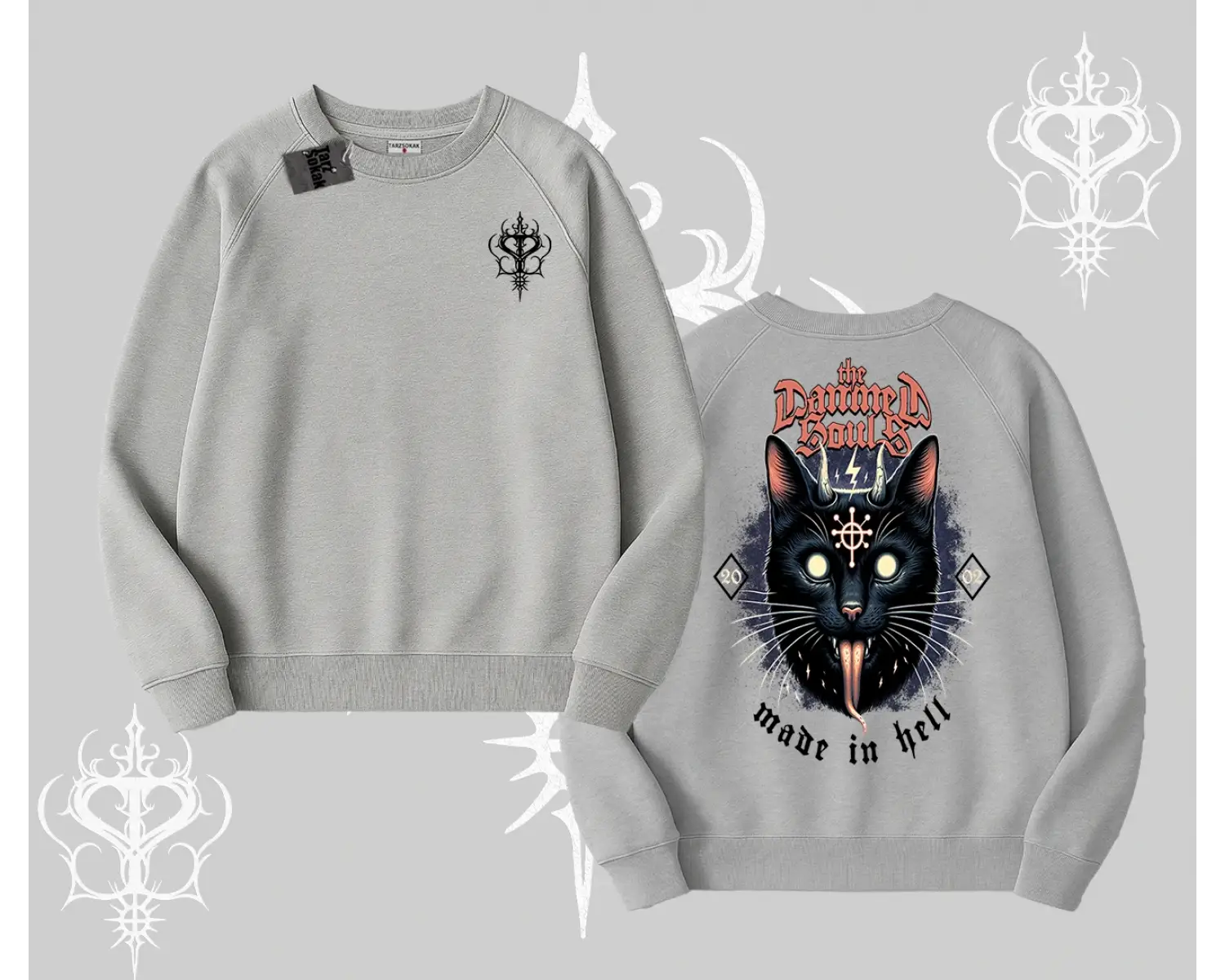 Gothic Cat Made in Hell Baskılı Sweatshirt Biskilet Sweatshirt
