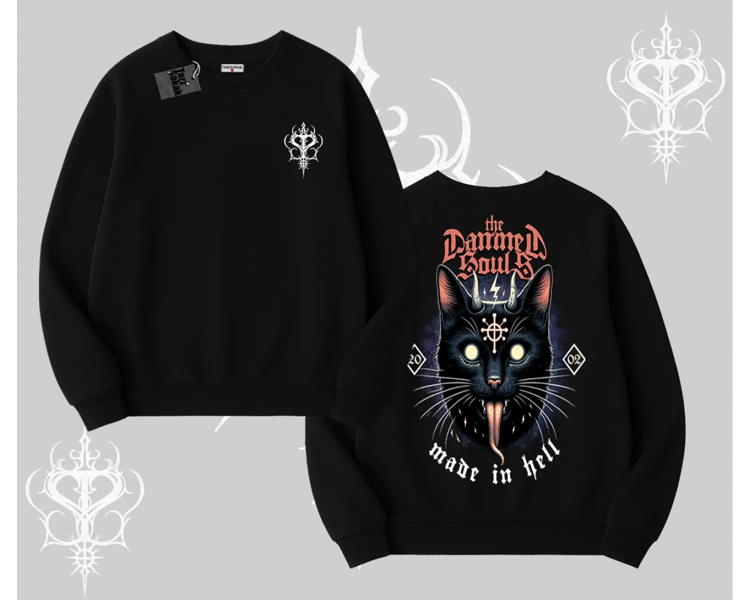 Gothic Cat Made in Hell Baskılı Sweatshirt Biskilet Sweatshirt