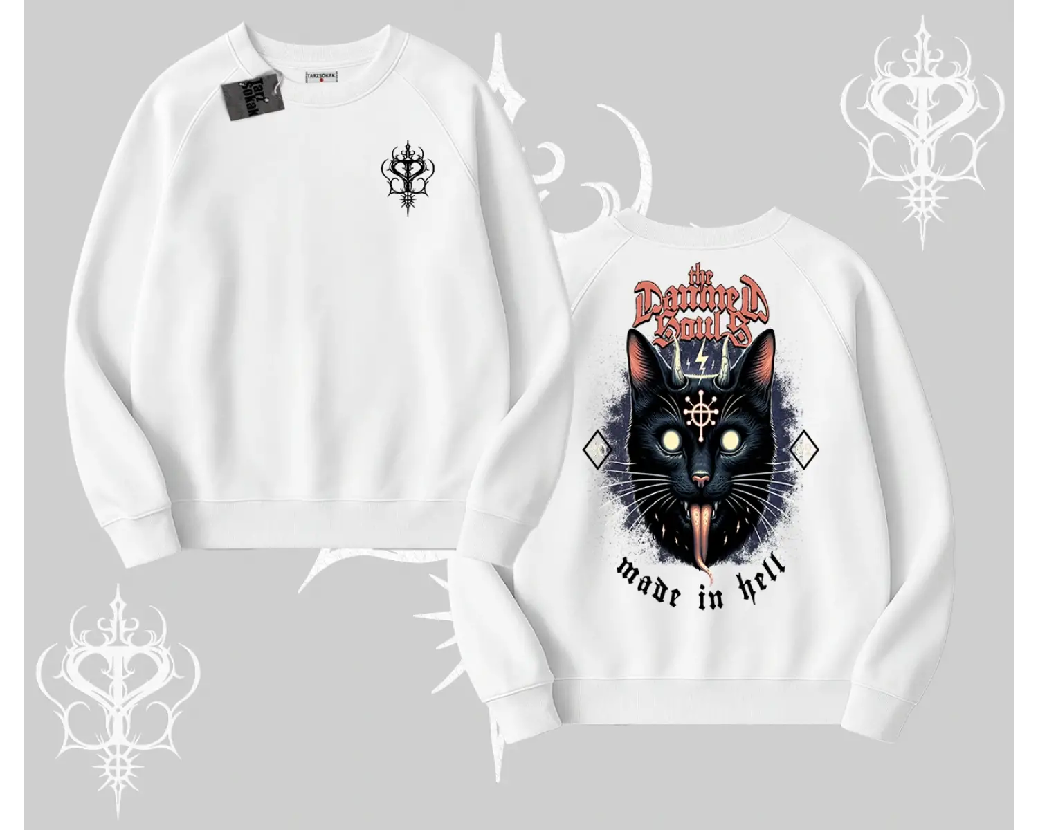 Gothic Cat Made in Hell Baskılı Sweatshirt Biskilet Sweatshirt