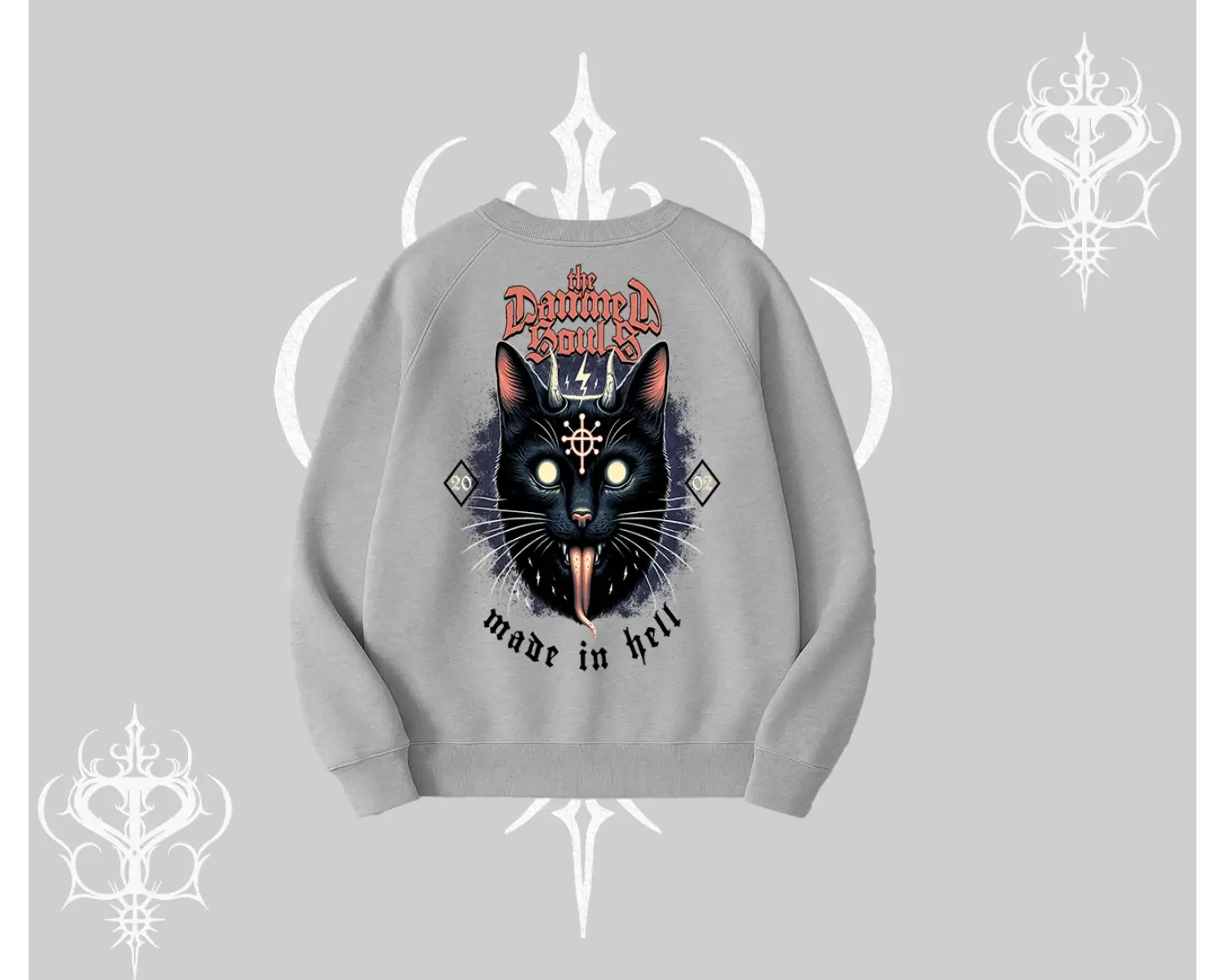 Gothic Cat Made in Hell Baskılı Sweatshirt Biskilet Sweatshirt