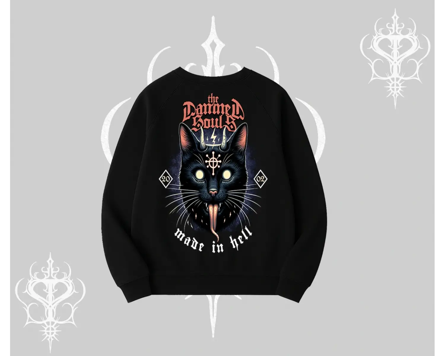 Gothic Cat Made in Hell Baskılı Sweatshirt Biskilet Sweatshirt