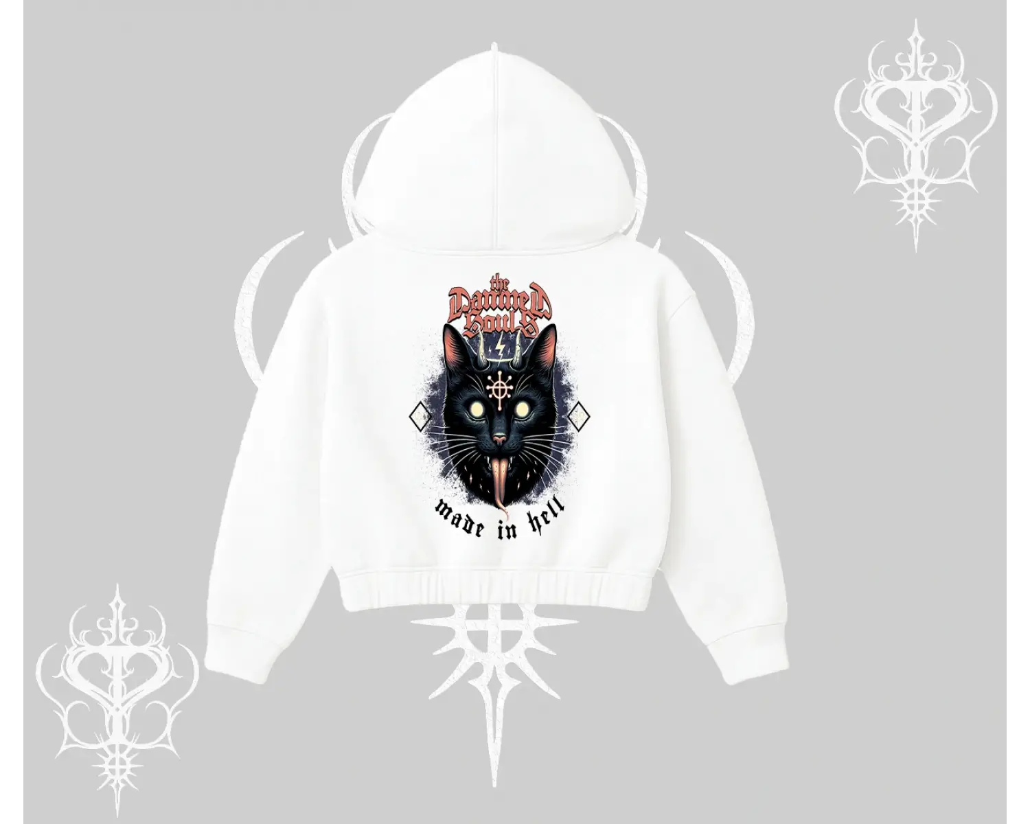 Gothic Cat Made in Hell Baskılı Sweatshirt Kapşonlu Crop Sweatshirt