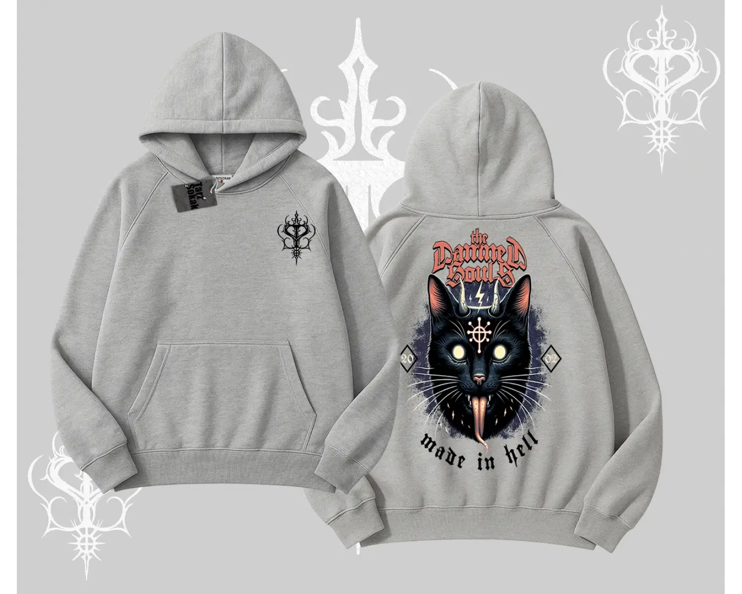 Gothic Cat Made in Hell Baskılı Sweatshirt Kapşonlu Sweatshirt