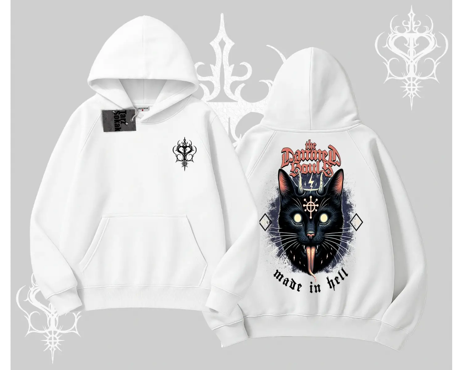 Gothic Cat Made in Hell Baskılı Sweatshirt Kapşonlu Sweatshirt