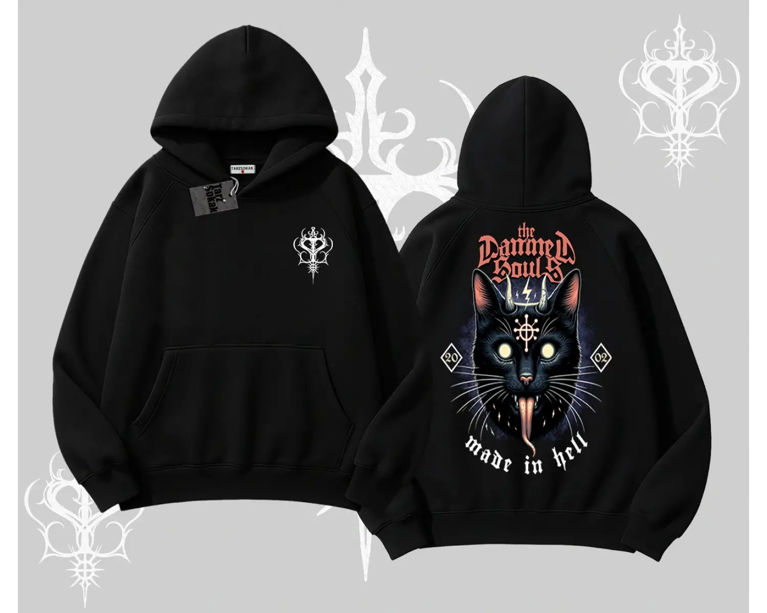 Gothic Cat Made in Hell Baskılı Sweatshirt Kapşonlu Sweatshirt