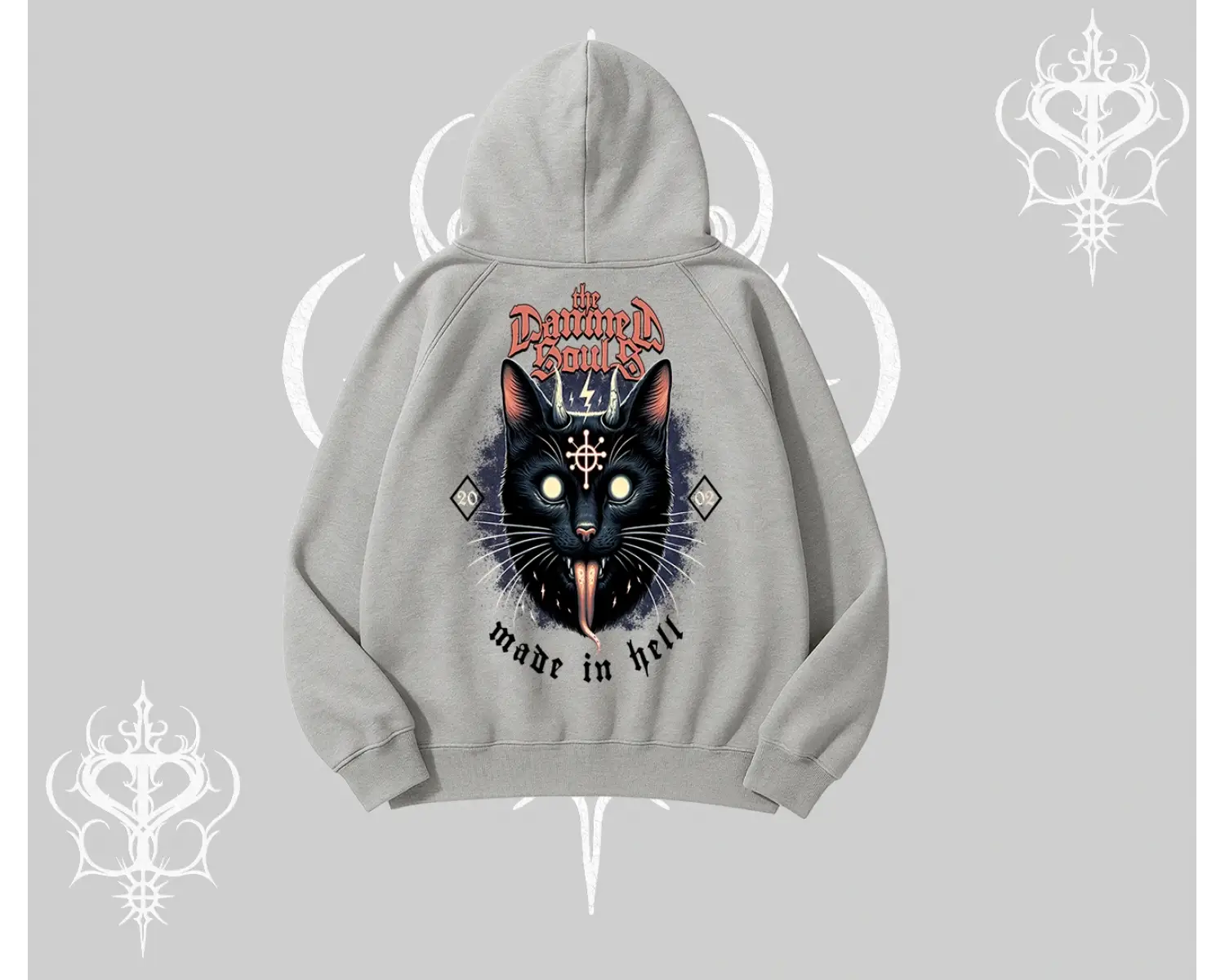 Gothic Cat Made in Hell Baskılı Sweatshirt Kapşonlu Sweatshirt