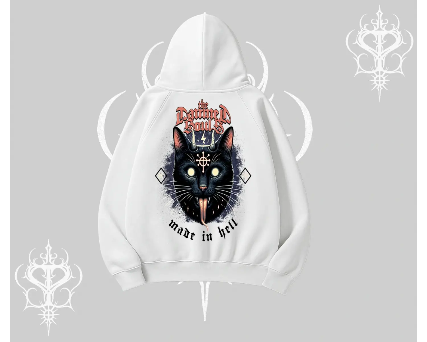 Gothic Cat Made in Hell Baskılı Sweatshirt Kapşonlu Sweatshirt