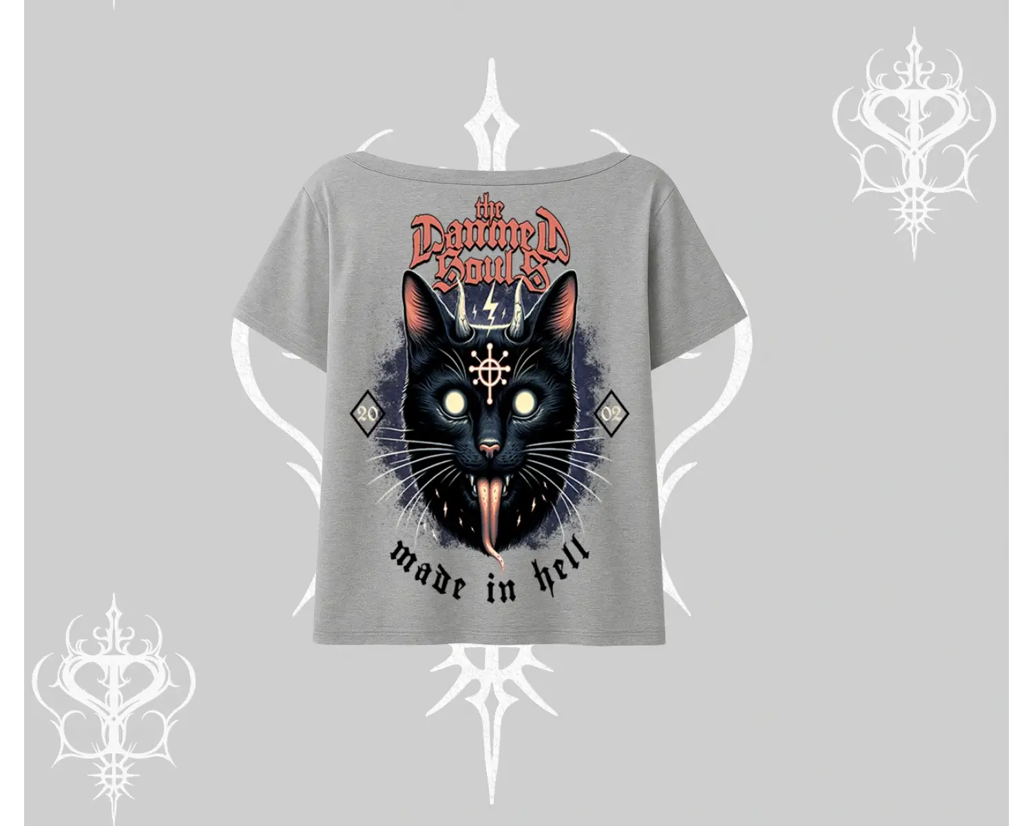 Gothic Cat Made in Hell Baskılı Sweatshirt Kayık Yaka Tshirt