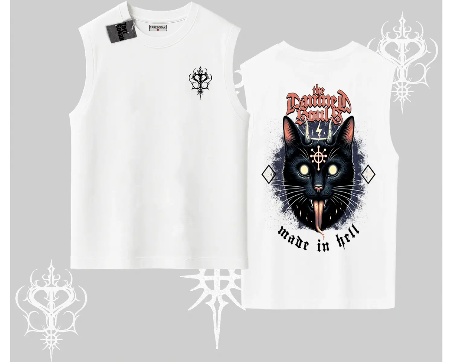 Gothic Cat Made in Hell Baskılı Sweatshirt Kolsuz Tshirt