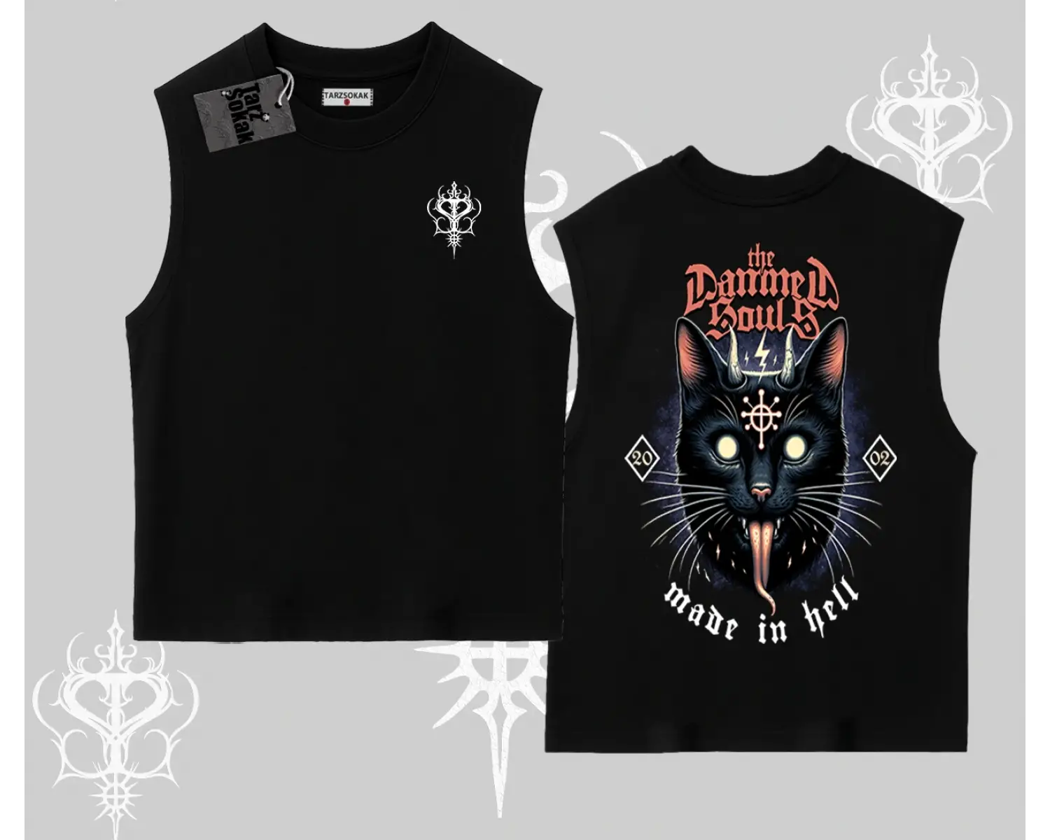 Gothic Cat Made in Hell Baskılı Sweatshirt Kolsuz Tshirt