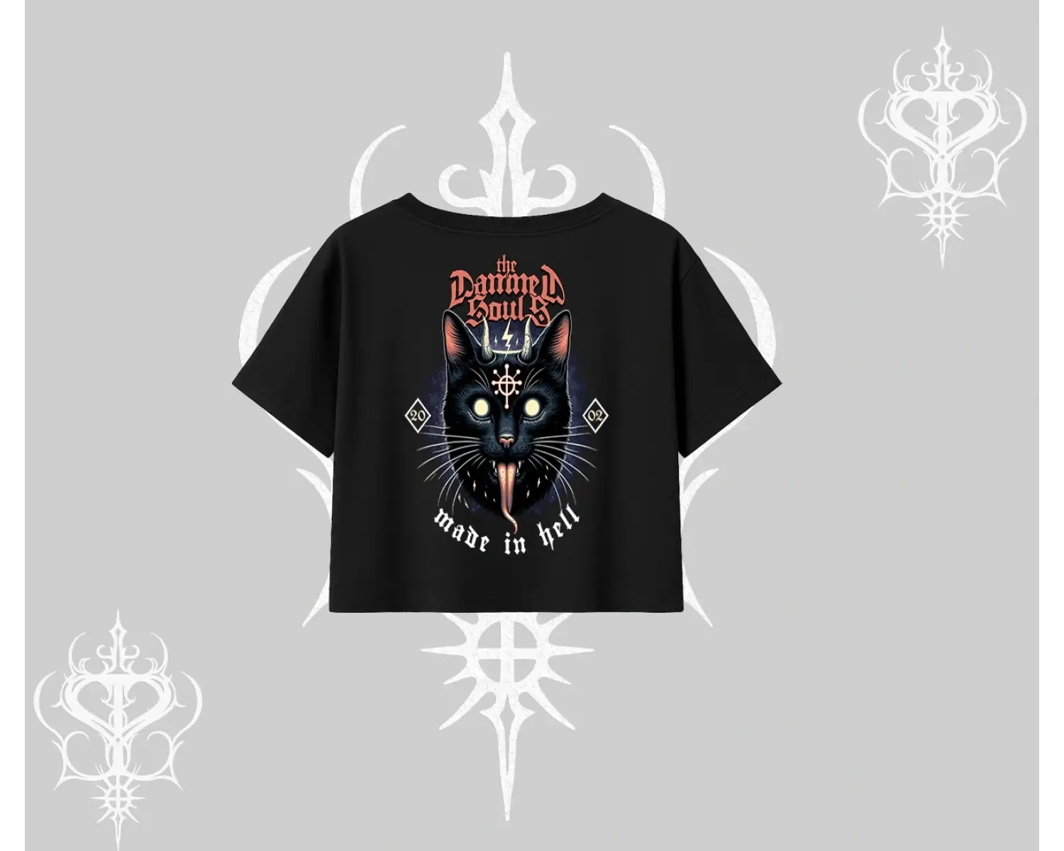 Gothic Cat Made in Hell Baskılı Sweatshirt Oversize Crop Tshirt
