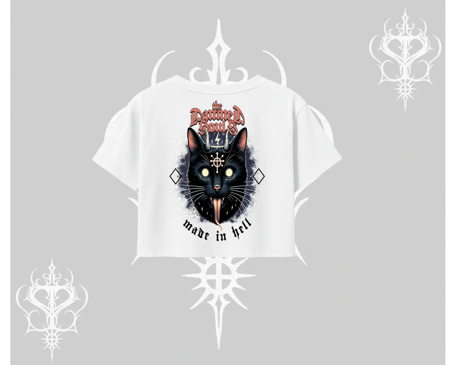 Gothic Cat Made in Hell Baskılı Sweatshirt Oversize Crop Tshirt