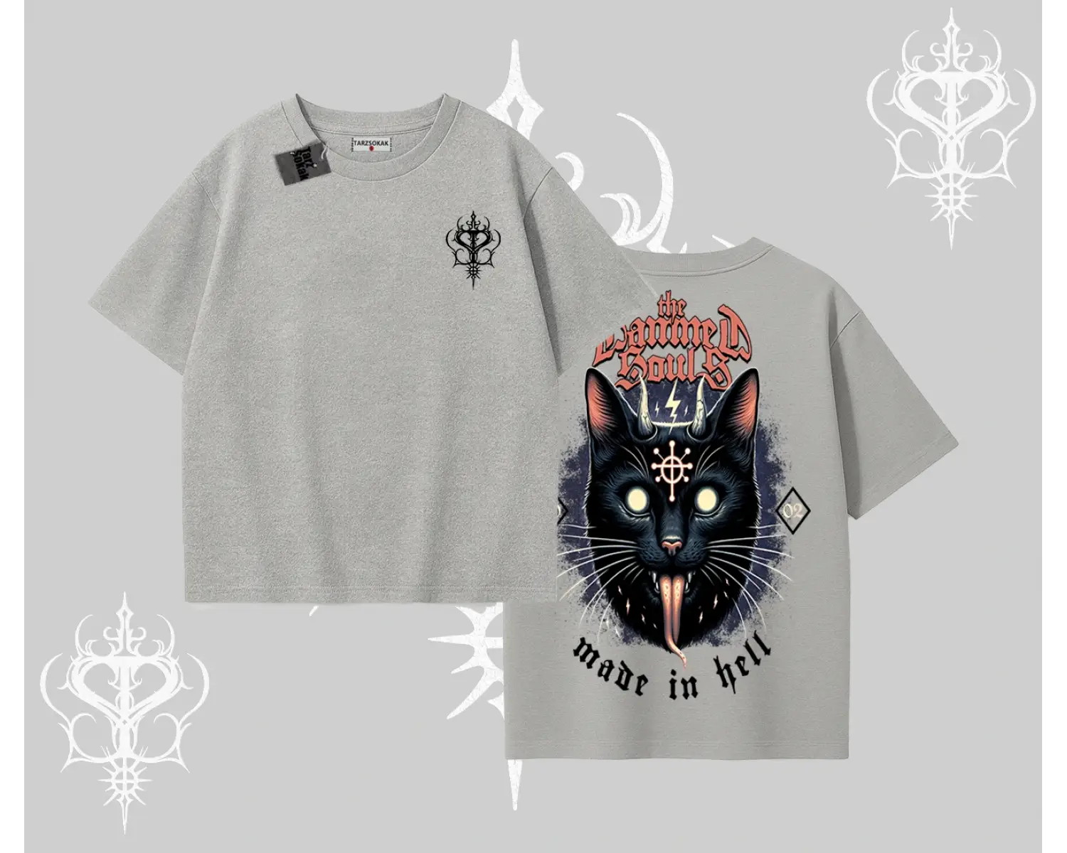 Gothic Cat Made in Hell Baskılı Sweatshirt Oversize Tshirt
