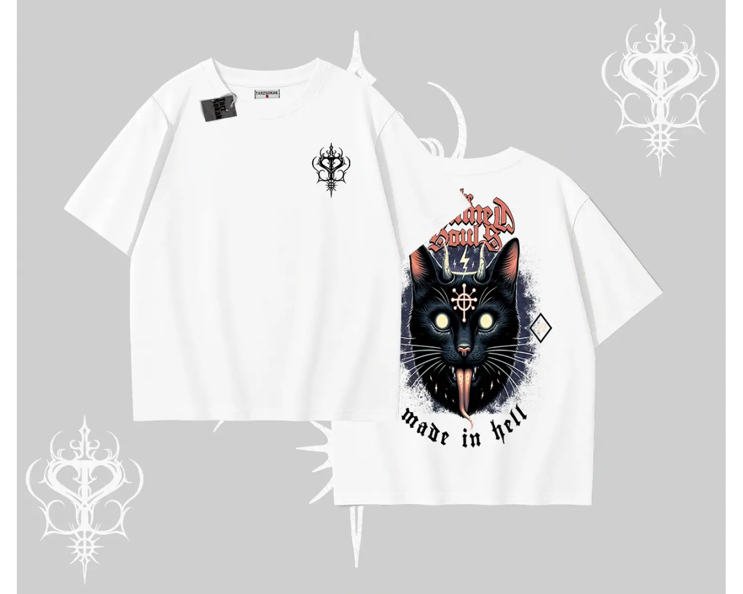 Gothic Cat Made in Hell Baskılı Sweatshirt Oversize Tshirt