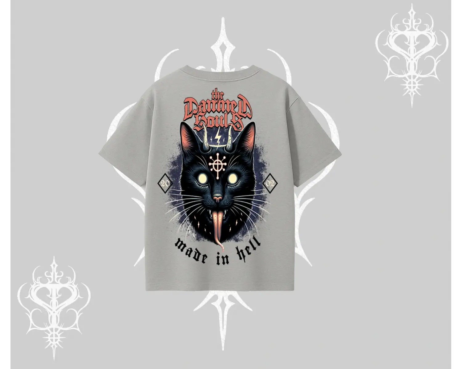 Gothic Cat Made in Hell Baskılı Sweatshirt Oversize Tshirt