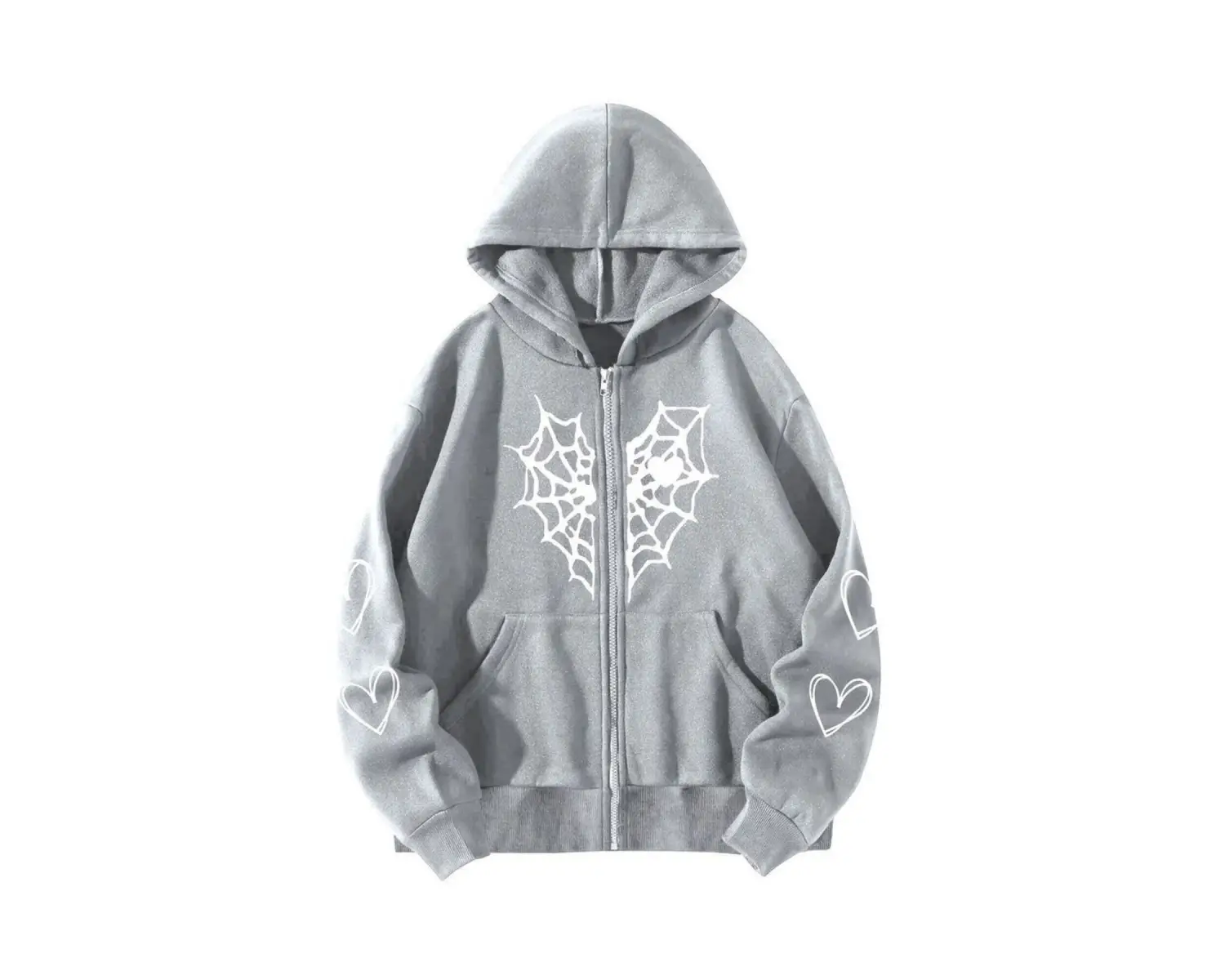 Gothic kalp baskılı oversize fermuarlı sweatshirt gri