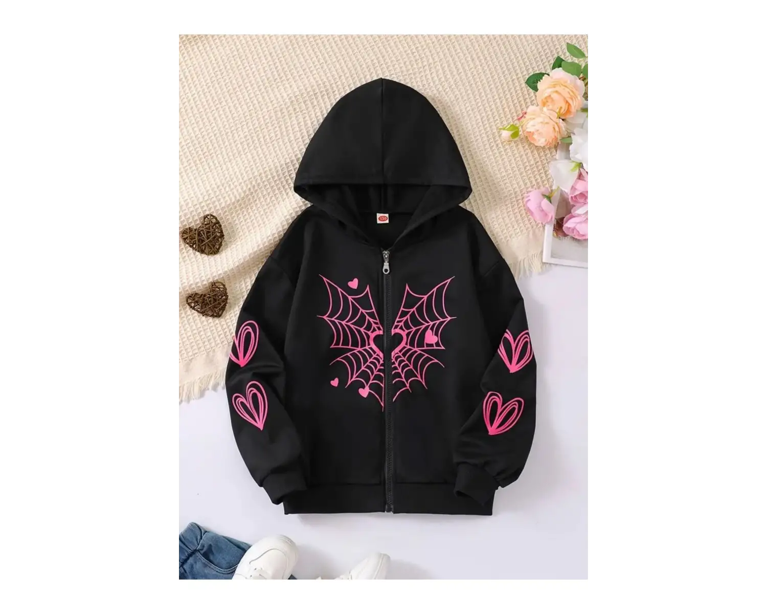 Gothic kalp baskılı oversize fermuarlı sweatshirt siyah