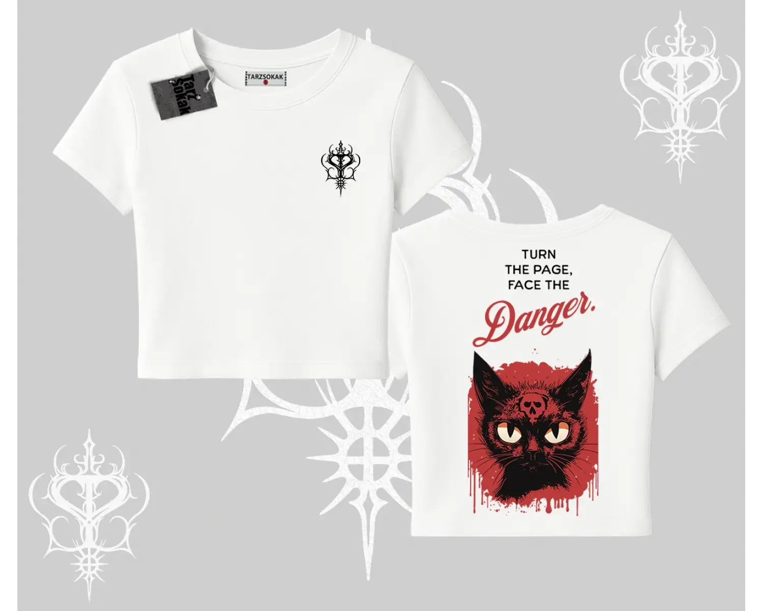 Gotik Kedi Arka Baskılı Babby Tee Tshirt
