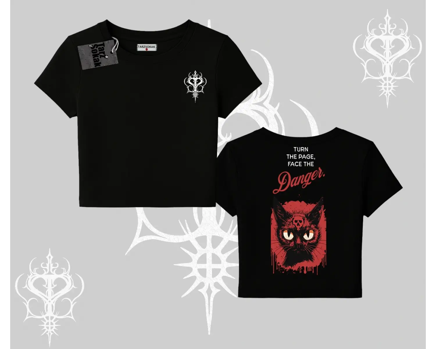 Gotik Kedi Arka Baskılı Babby Tee Tshirt