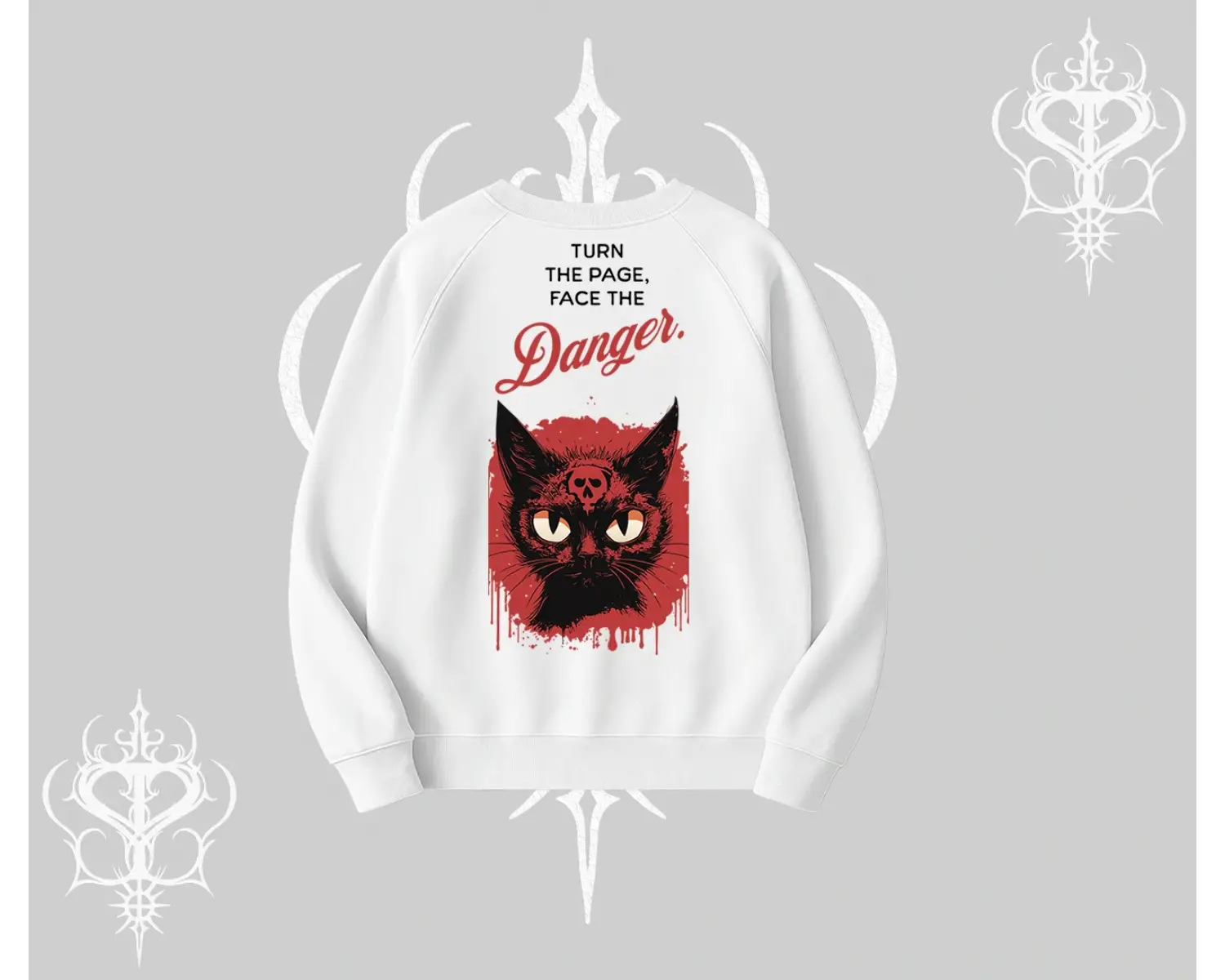 Gotik Kedi Arka Baskılı Biskilet Sweatshirt