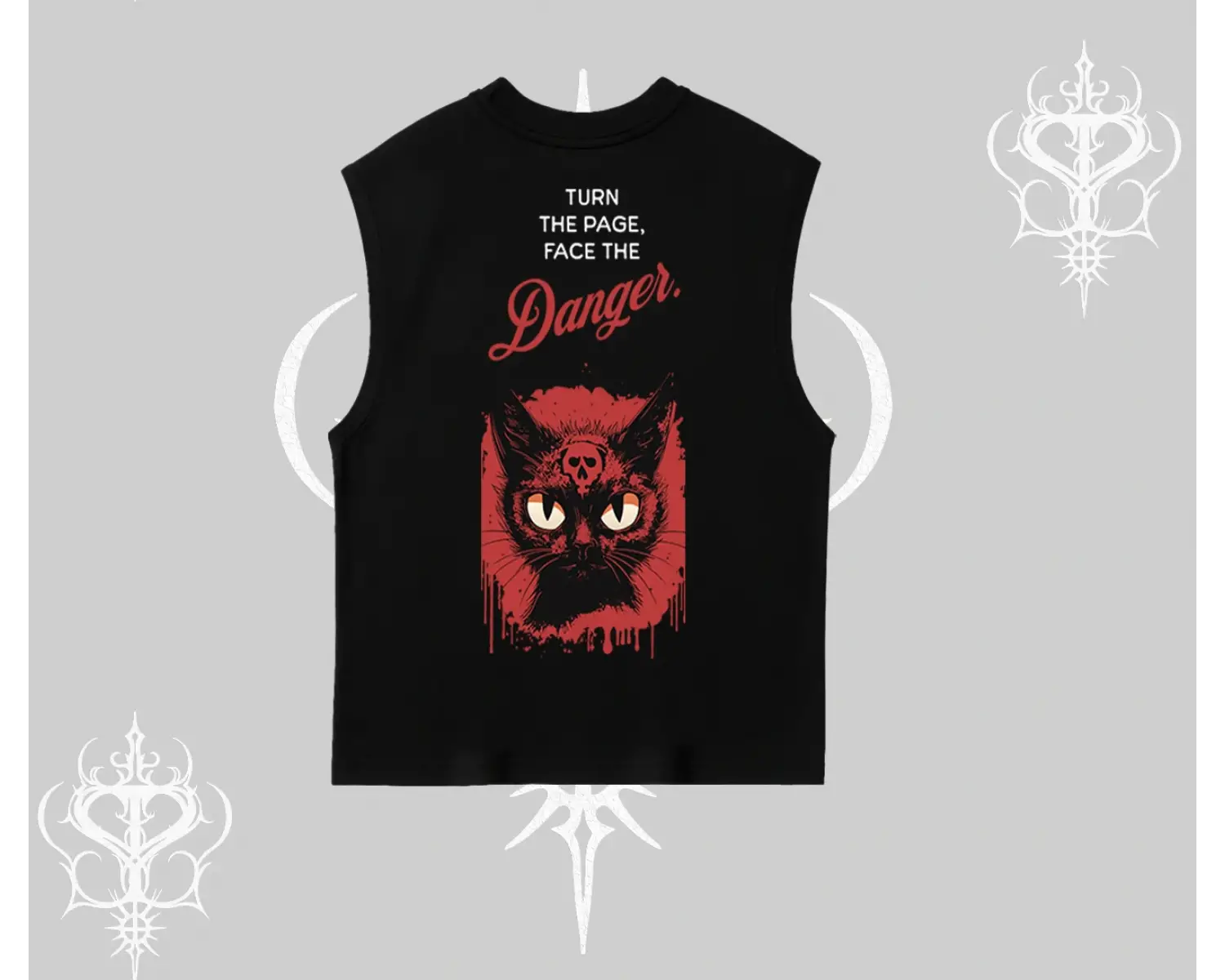 Gotik Kedi Arka Baskılı Kolsuz Tshirt
