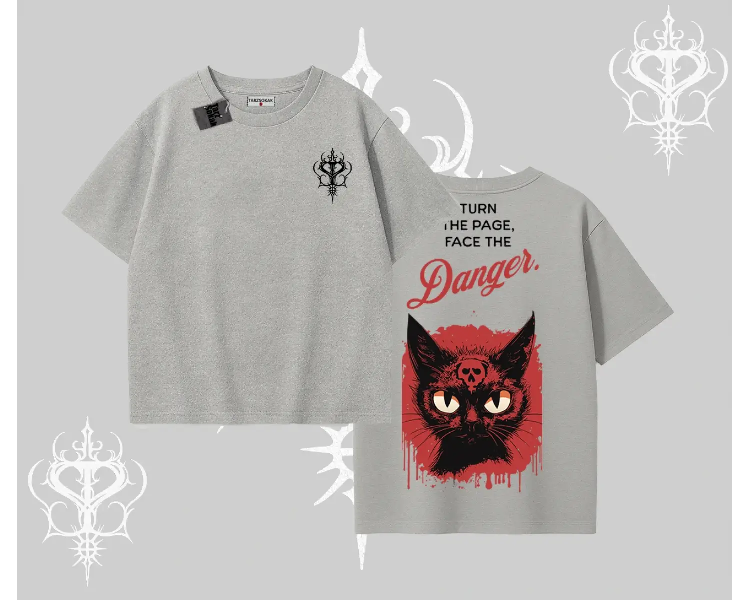 Gotik Kedi Arka Baskılı Oversize Tshirt